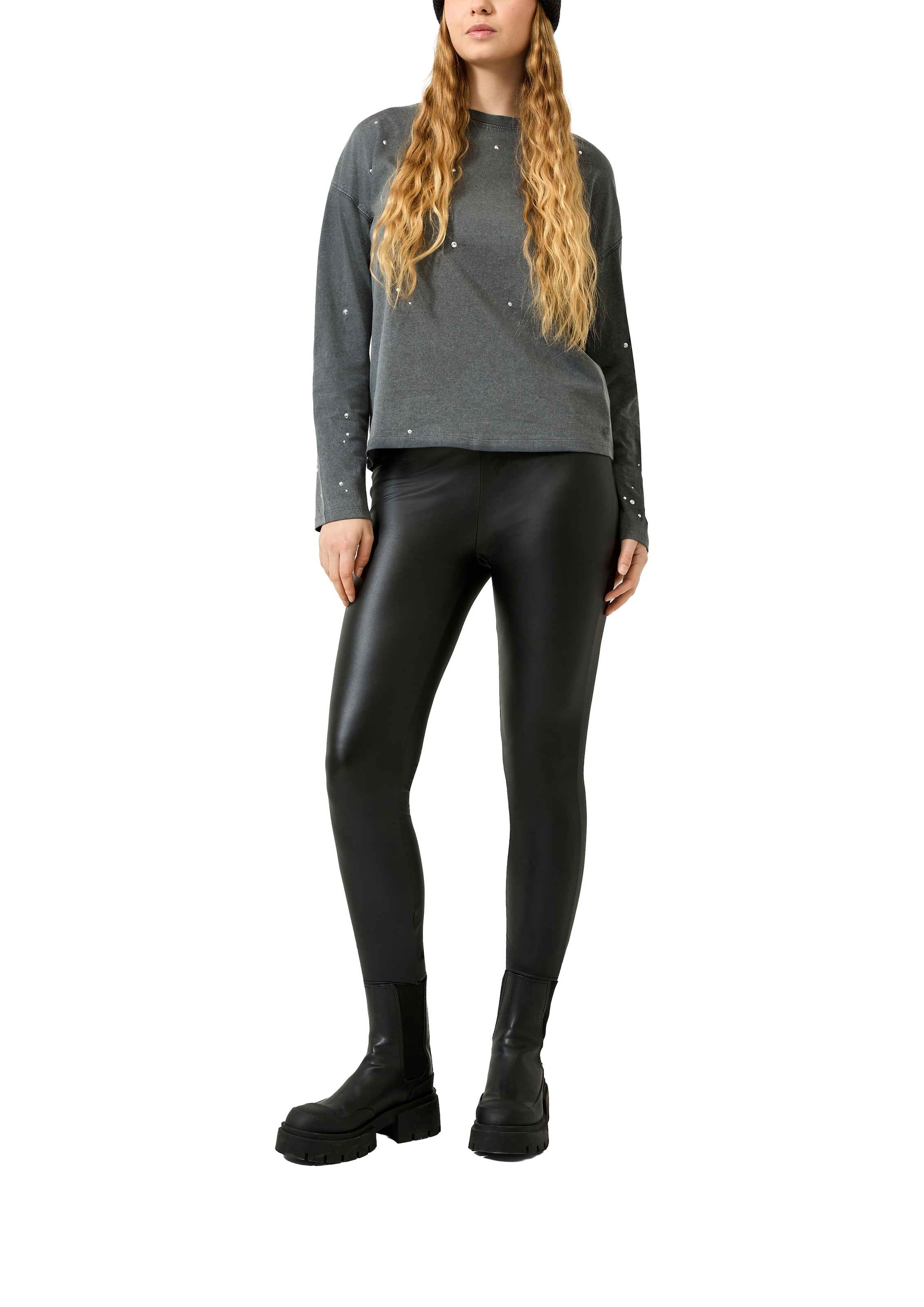 QS Jeansleggings Glänzende Leggings mit Gummizug / Stretch