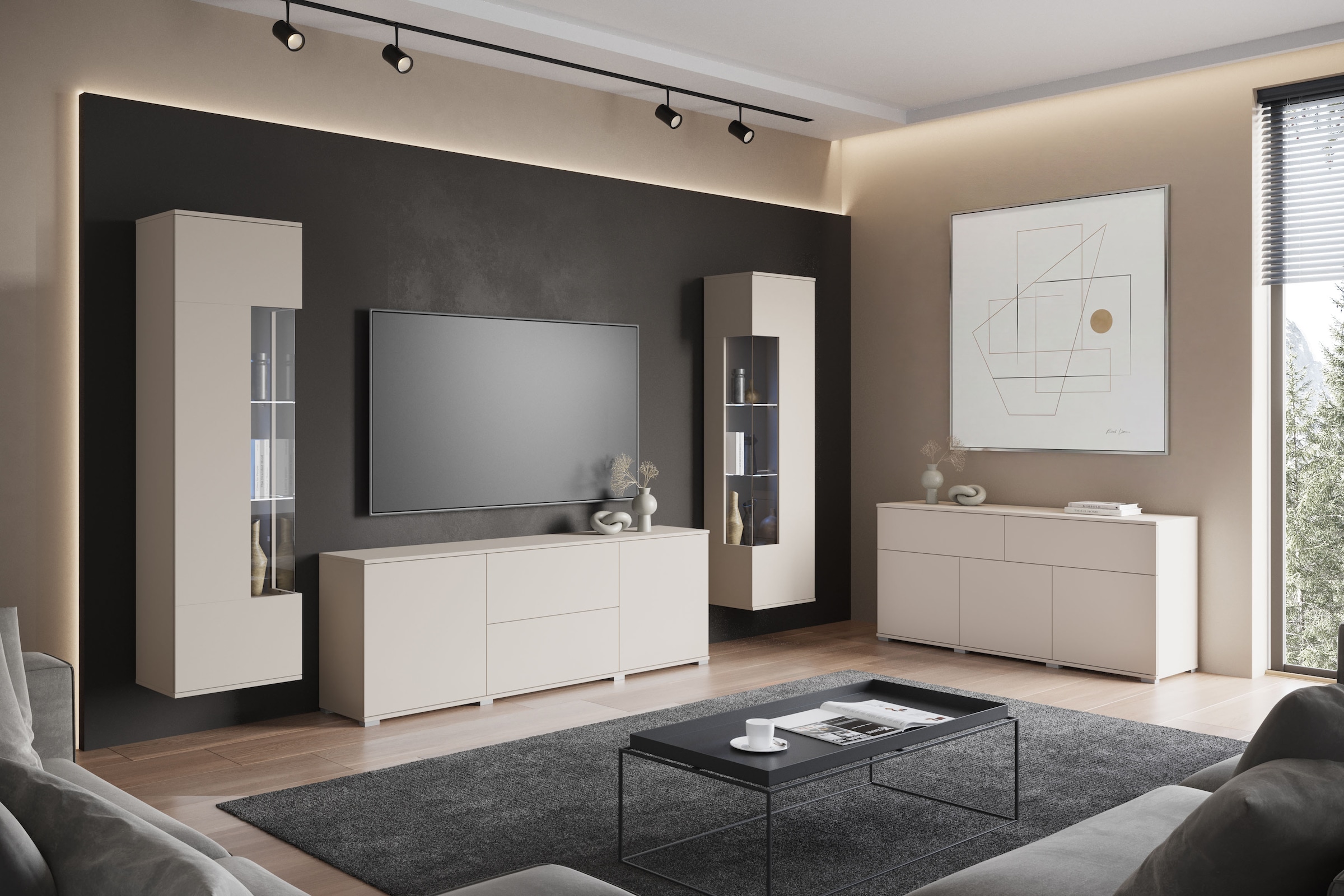 GOODproduct Sideboard »Kenia, Kommode mit 3 Türen und 2 Schubladen, 150 cm breit« 1 Stk. tlg. Griffloses Design mit Push-to-Open und verstellbaren Einlegeböden