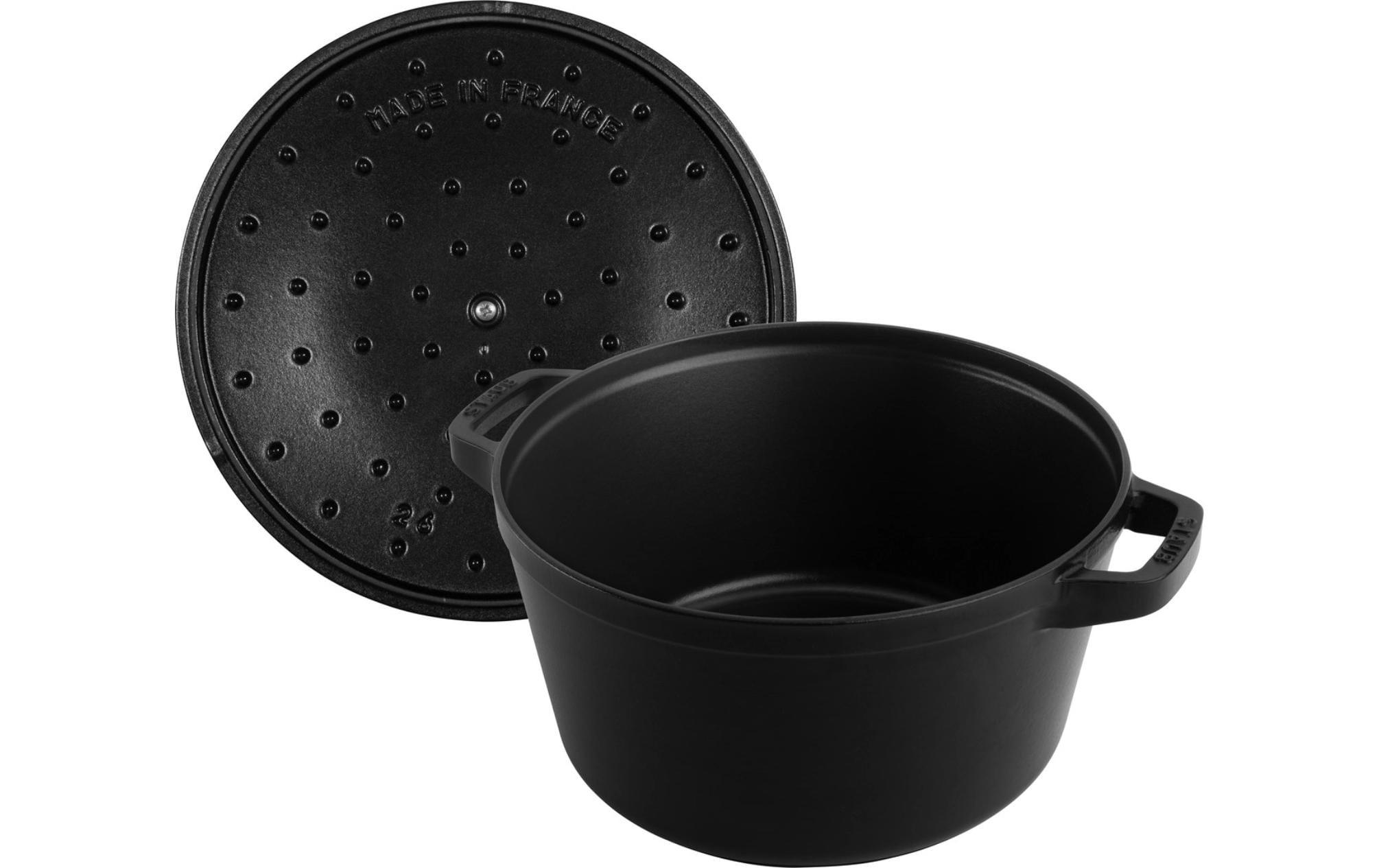 Set empilable polyvalent en Fonte, 3 pièces, Rond, Ø 24 cm, Noir (Cocotte / poêle / couvercle) Noir