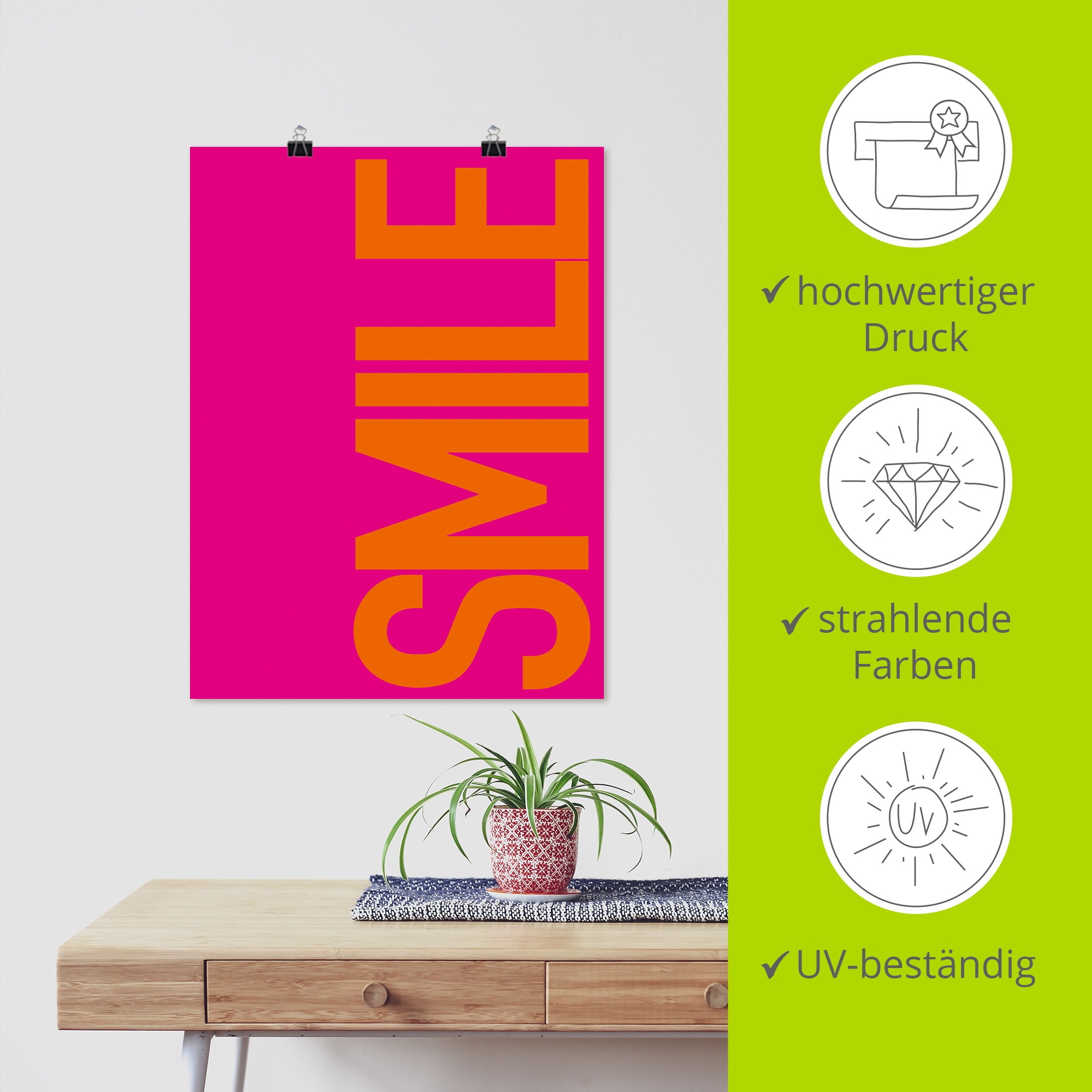 Artland Wandbild »Smile« Sprüche & Texte 1 Stk. tlg. als Alubild, Leinwandbild, Poster, Wandaufkleber in verschied. Grössen