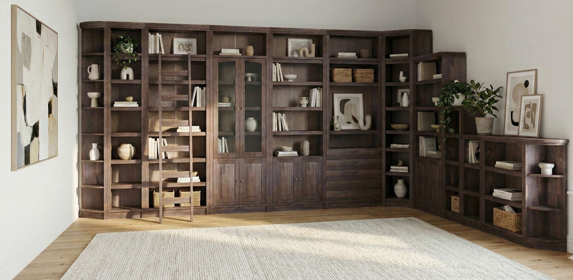 GOODproduct Vitrines »Soeren Regal mit 2 Glastüren und 2 Holztüren, B/TH: 80/29/220 cm« Pin FSC® certifié, 1 compartiment ouvert, 6 compartiments derrière les portes