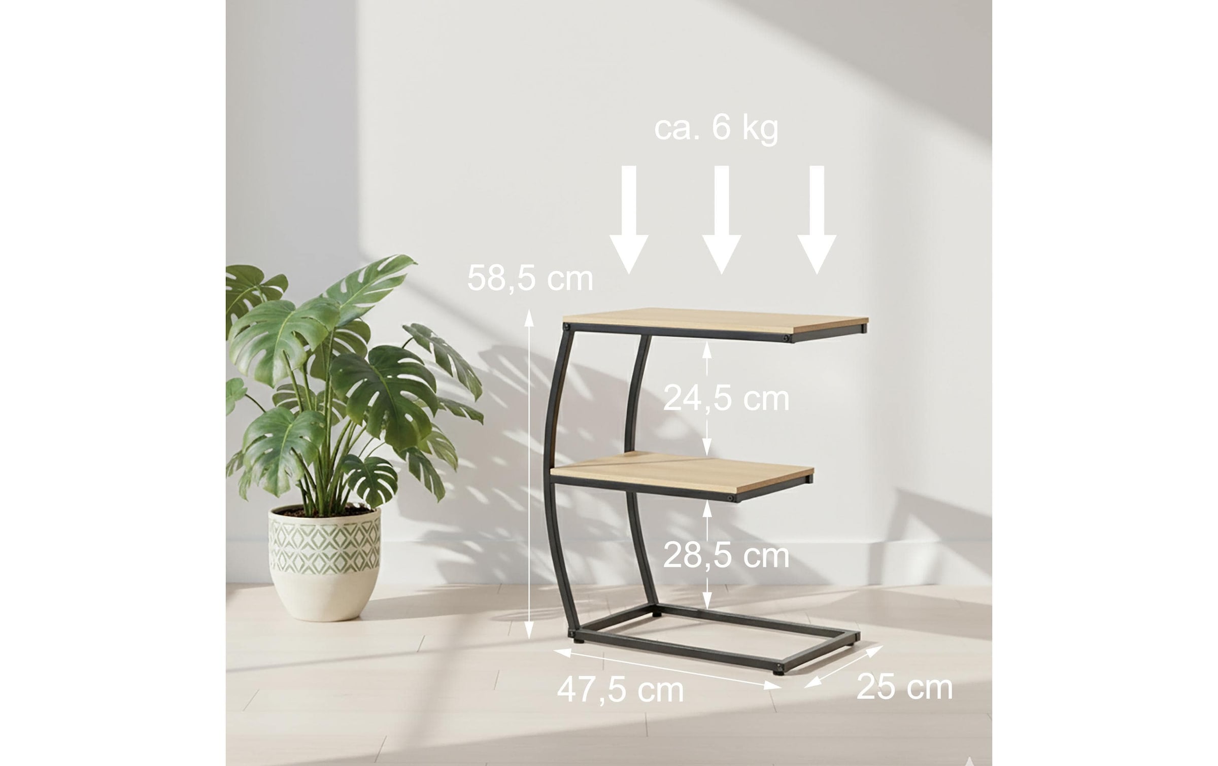 relaxdays Beistelltisch »in C-Form 58.5 x 47.5 cm« Couchtisch mit 2 Ablagen