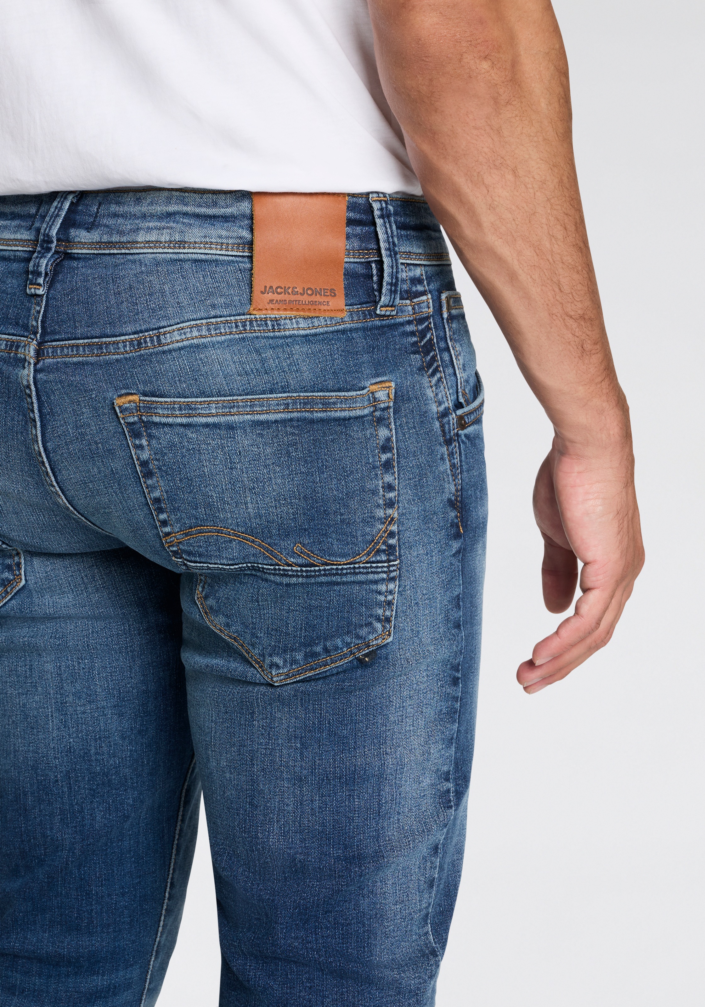 Jack & Jones Slim-fit-Jeans »JJIGLENN – Jeans mit Gürtelschlaufen und Used-Waschung«, Used, modisch, slim fit, Denim/Jeans