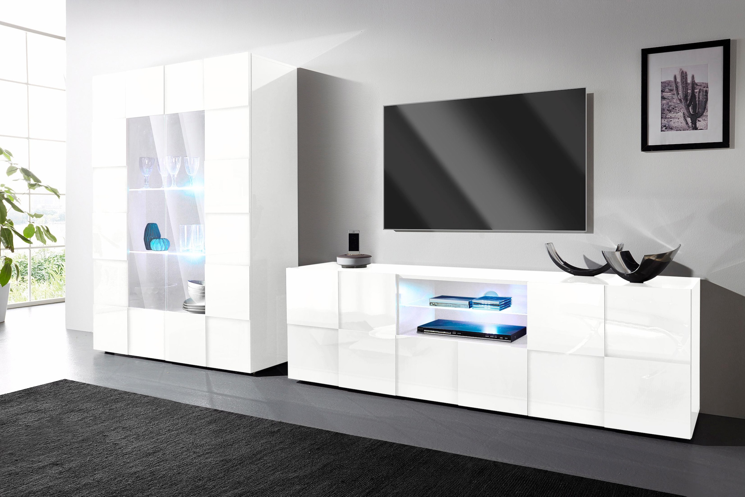 Home affaire Vitrine »Dama Höhe 166 cm, Breite 121 cm, Stauraumvitrine mit 2 Türen,« Standvitrine - Front in 3D-Optik, viel Stauraum, verschiedene Farben