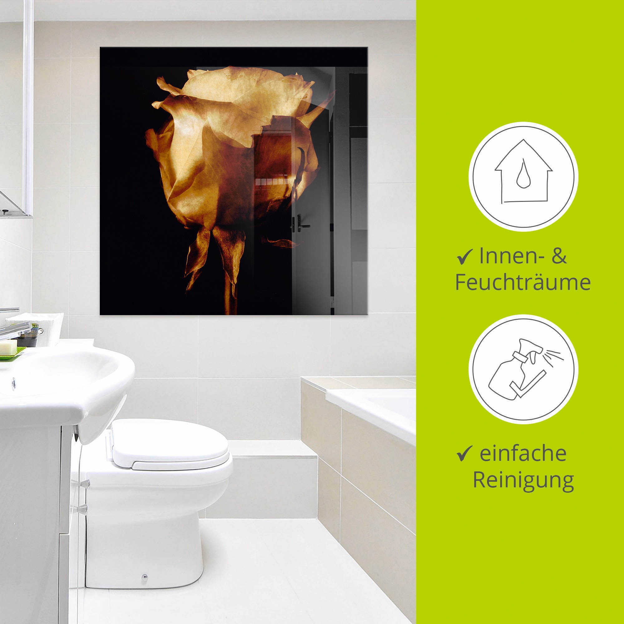 Artland Tableau en verre »Vergoldete Rose« 1 cuis tlg. in verschiedenen Grössen