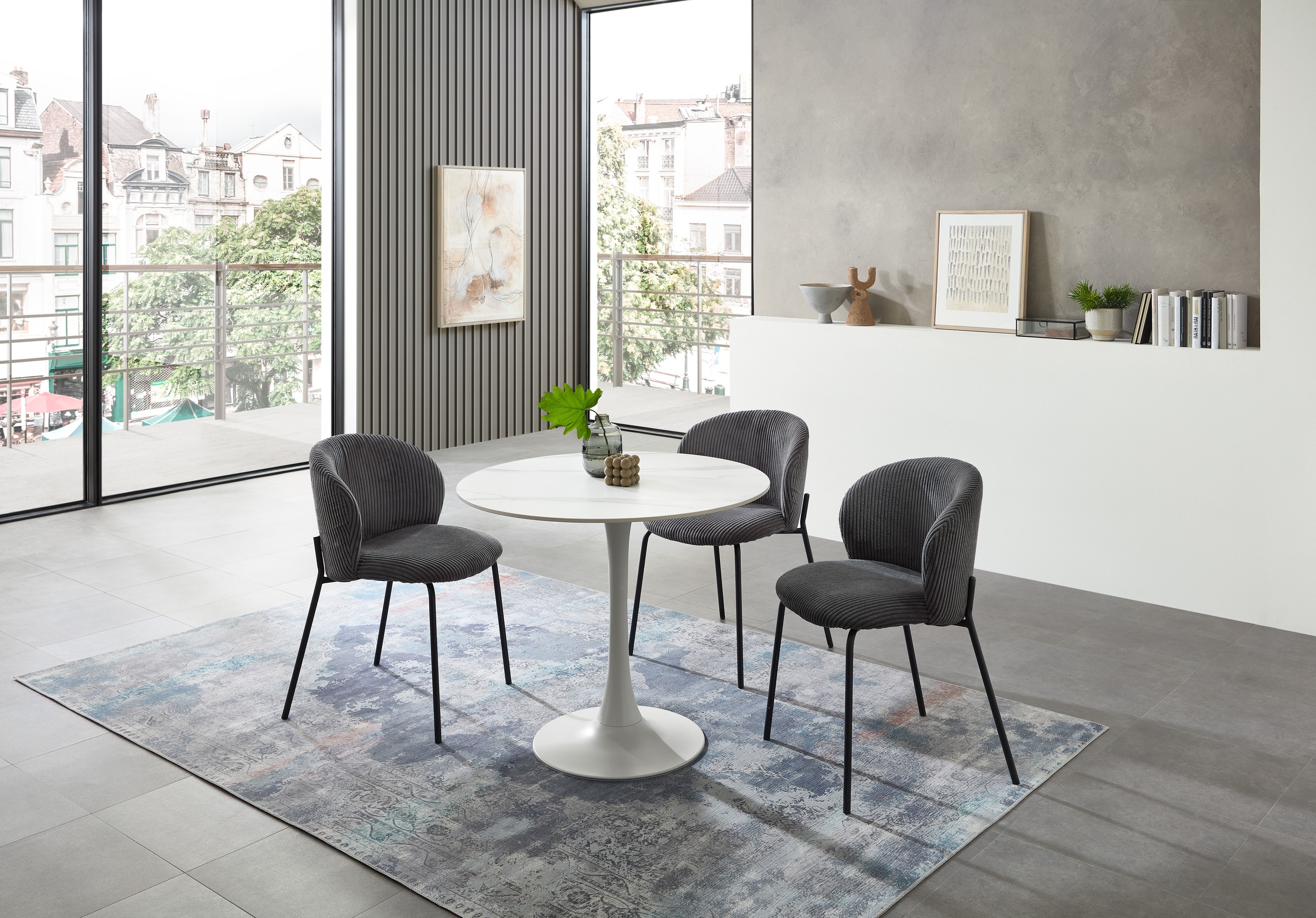 Stolkom Esstisch »Josh Esszimmertisch rund Keramik, marmoriert, BxH 90x75 cm«, Keramikoberfläche marmoriert, Wahlweise in weiss, grau oder schwarz