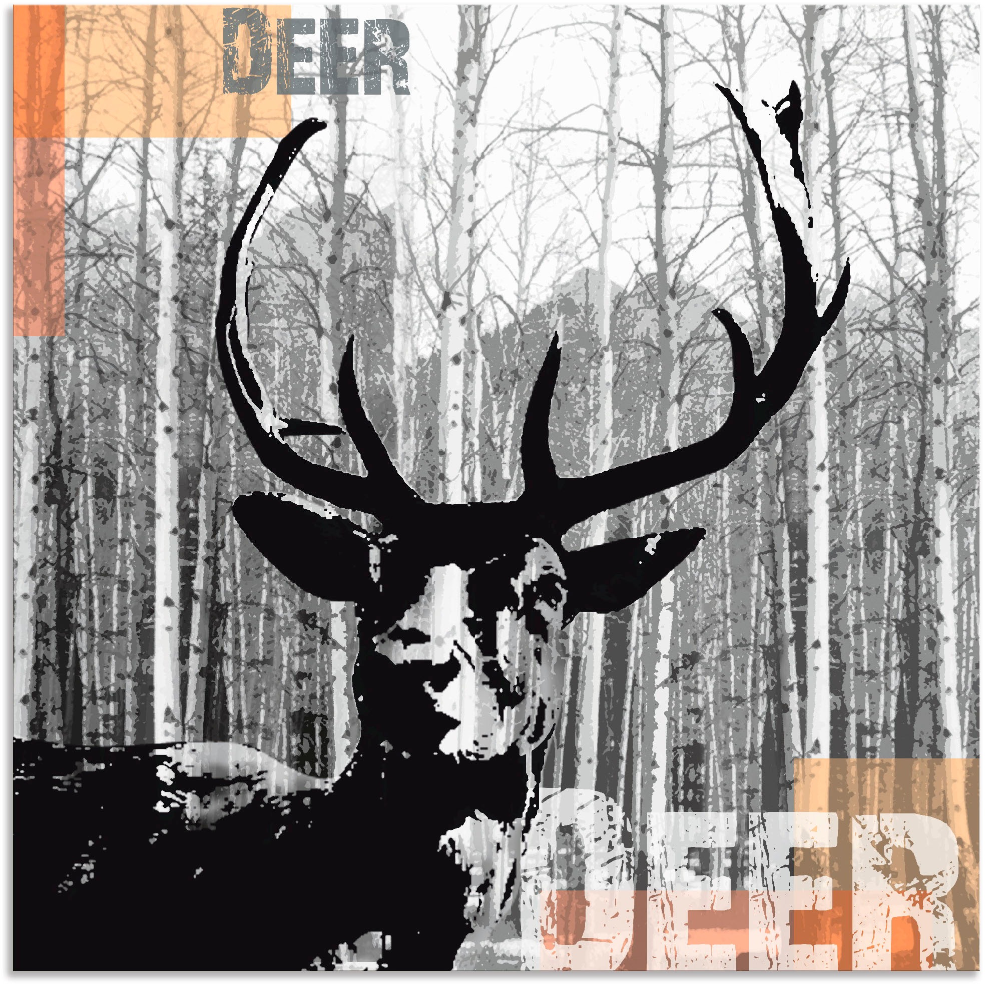 Image of Artland Wandbild »Hirsch Collage«, Wildtiere, (1 St.), in vielen Grössen & Produktarten - Alubild / Outdoorbild für den Aussenbereich, Leinwandbild, Poster, Wandaufkleber / Wandtattoo auch für Badezimmer geeignet bei Ackermann Versand Schweiz