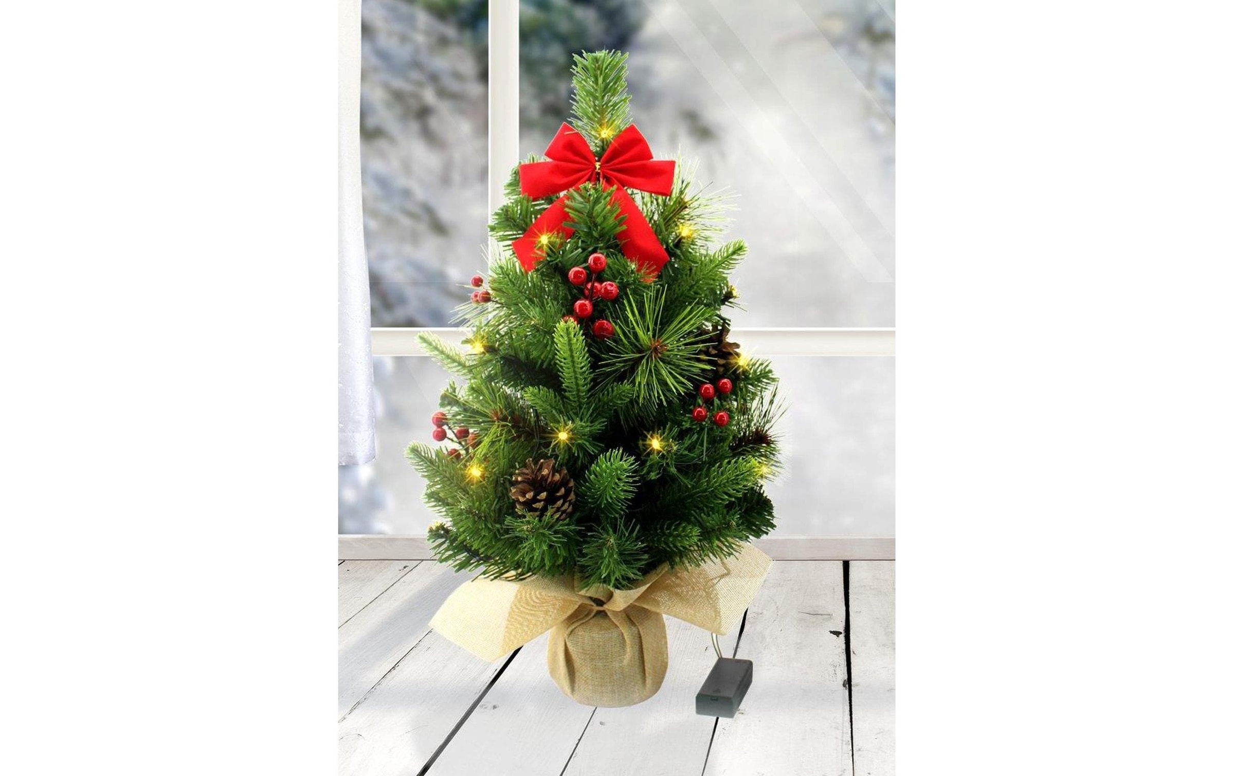   Arbre de Noël artificiel »Dameco mit Jute-Topf, 15 LEDs, 50 cm, Grün«