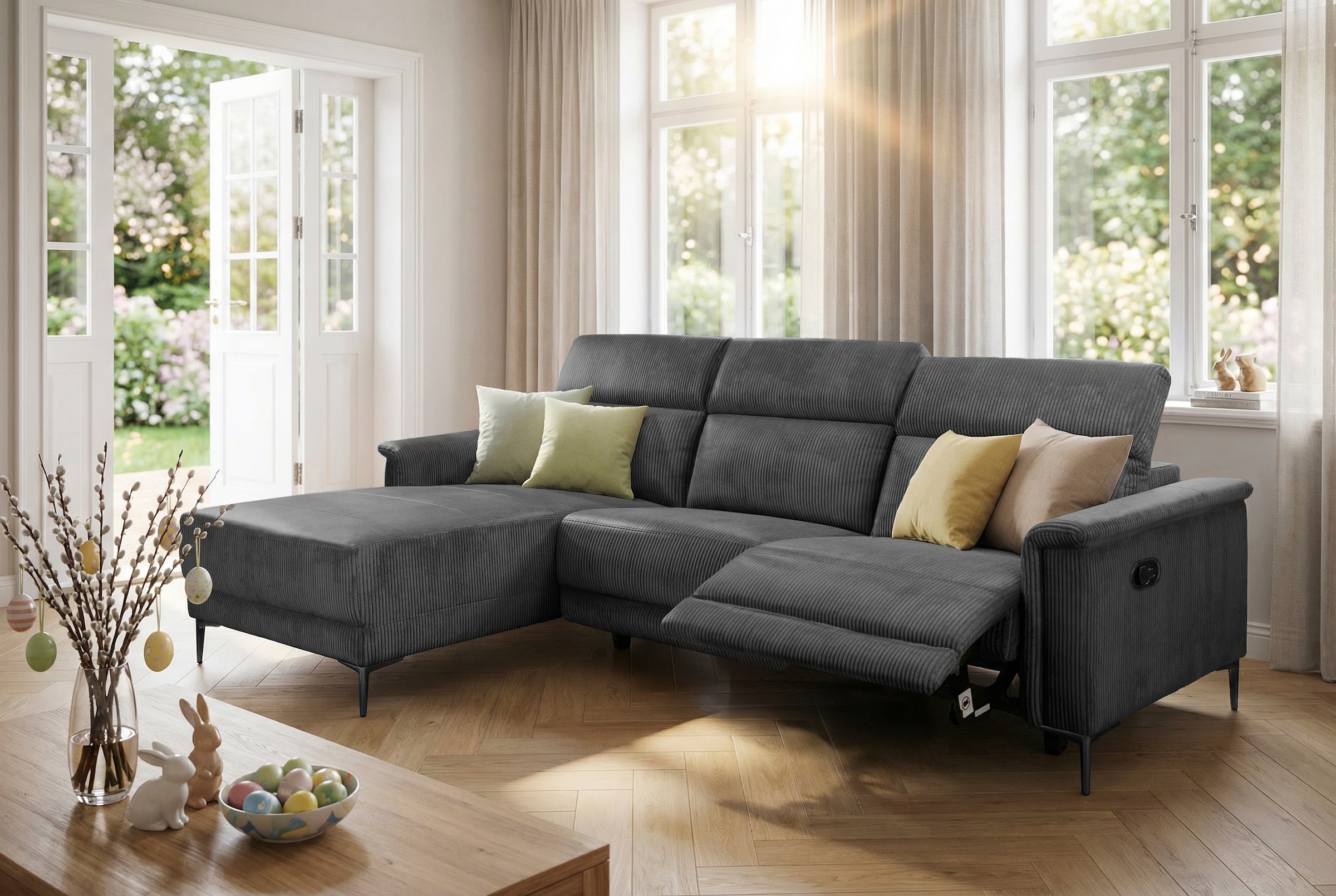GOODproduct Ecksofa »LUND Cord, L-Form, 261 cm, man. o. elektr. Relaxfunktion (mit USB-A)« USB-C bei elektrischer Variante und Kopfteilverstellung