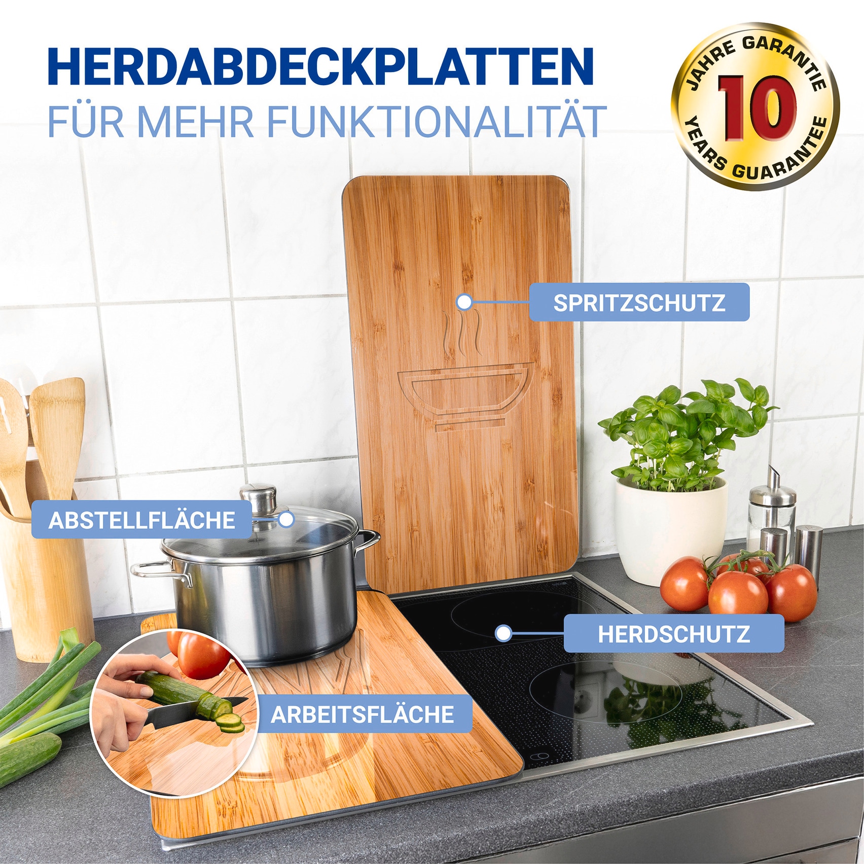 WENKO Herd-Abdeckplatte »Universal Modell Lunch«, (Set, 2 tlg.), Herdabdeckung für alle Herdarten, kratzfest, mit rutschfesten Füssen