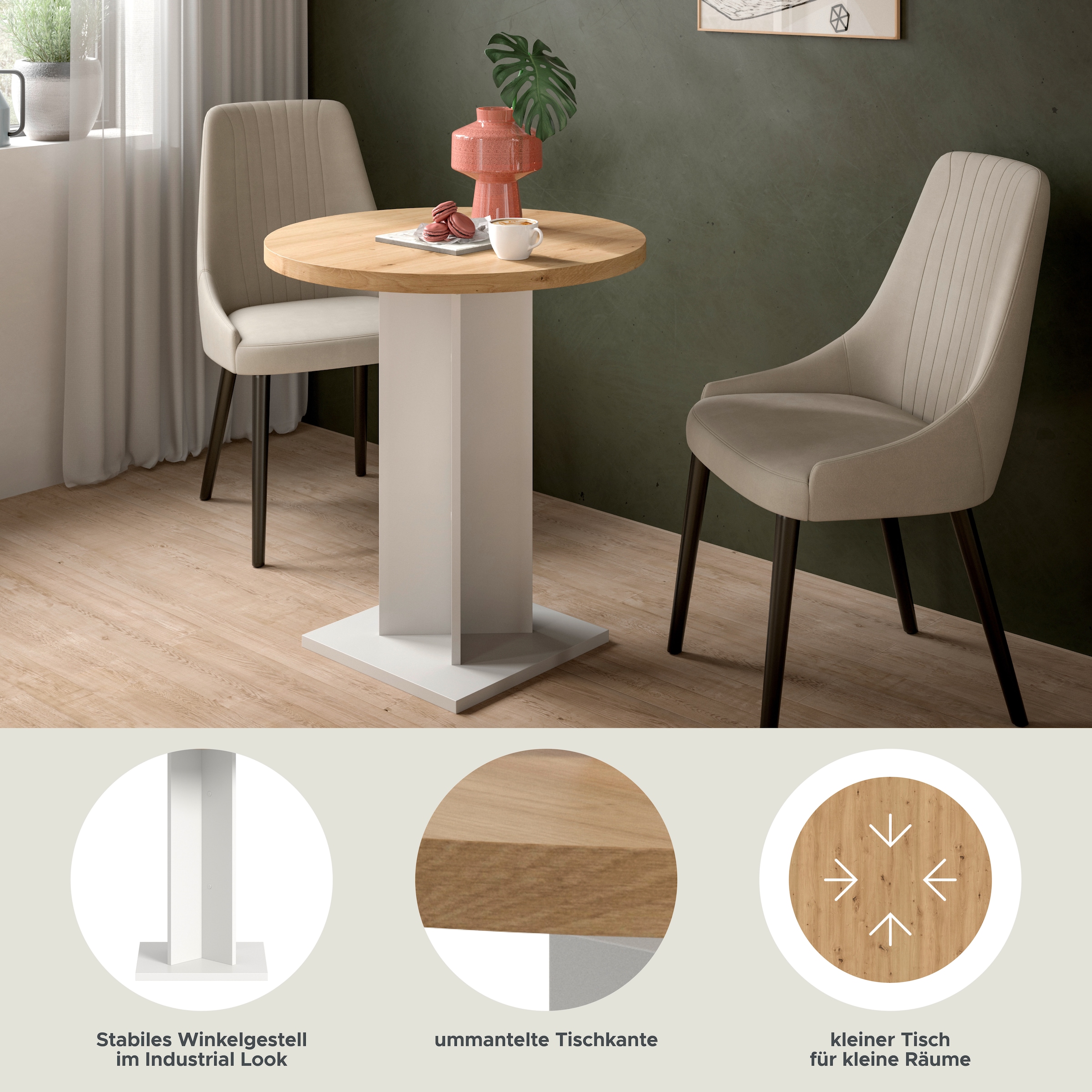 Home affaire Esstisch »GERO, 70x76x70 cm, mit Säulengestell, runde Tischplatte« in verschiedenen Ausführungen erhältlich, 1 Stk. tlg. Tisch, Esstisch, Esszimmer, Esszimmertisch, Küchetisch, Bartisch