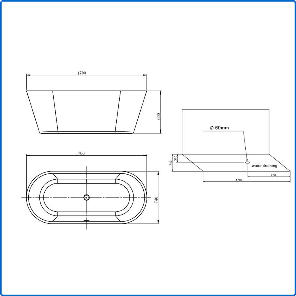 welltime Badewanne »Tavira« Höhe 60 cm mit Ablaufstöpsel | verstellbare Füsse | Überlauf Freistehend, (170x74x60 (LxBxH), Sanitäracryl, mit Pop Up Ventil