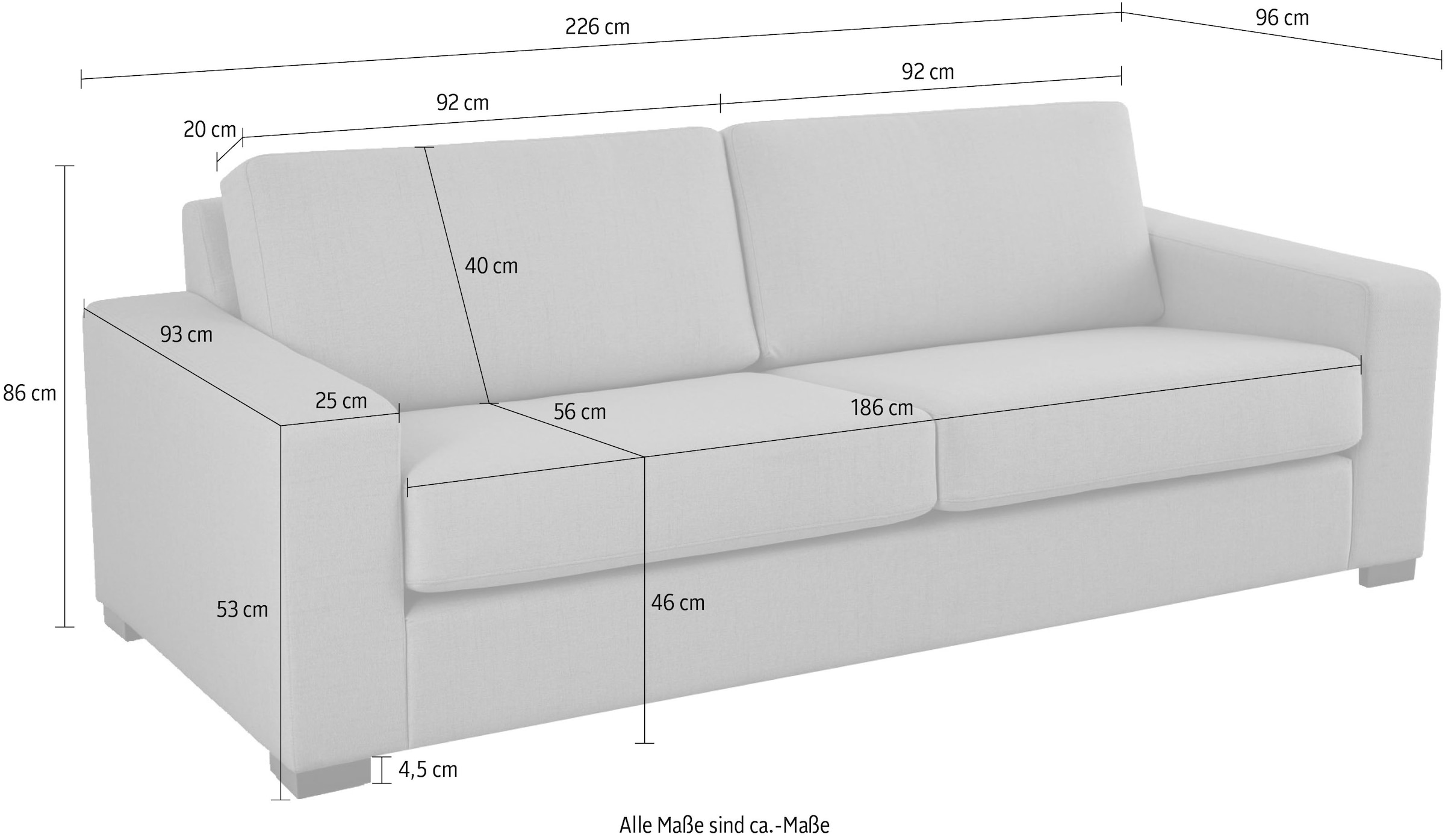 Home affaire 3-Sitzer »Branwell«, Breite 226 cm, Struktur fein, mit Wellenunterfederung