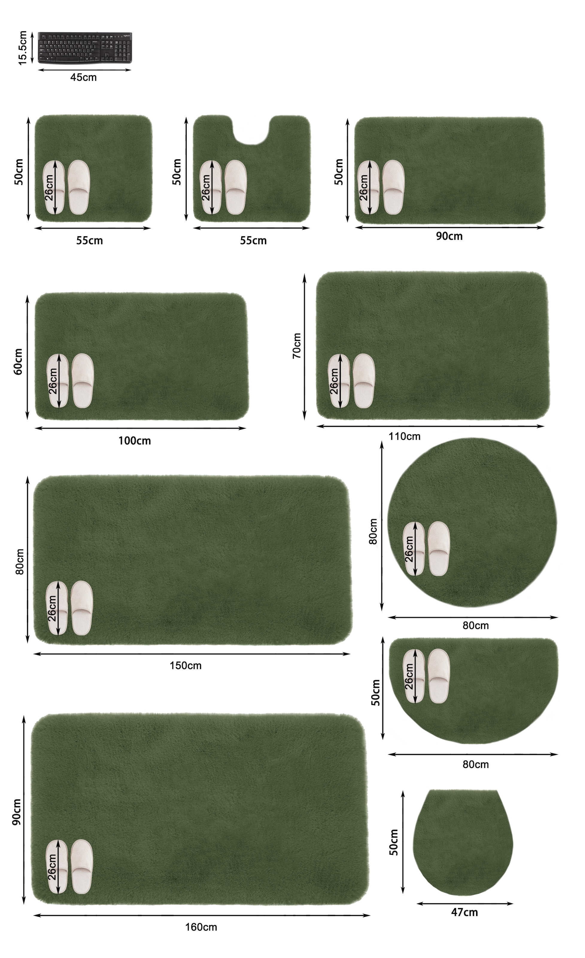 my home Tapis de bain »Rabbit Badematten, Badvorleger, Badezimmer Teppich« Höhe 30 mm Kaninchenfell-Haptik, Badteppich, rechteckig, rund & als 3-tlg. Set