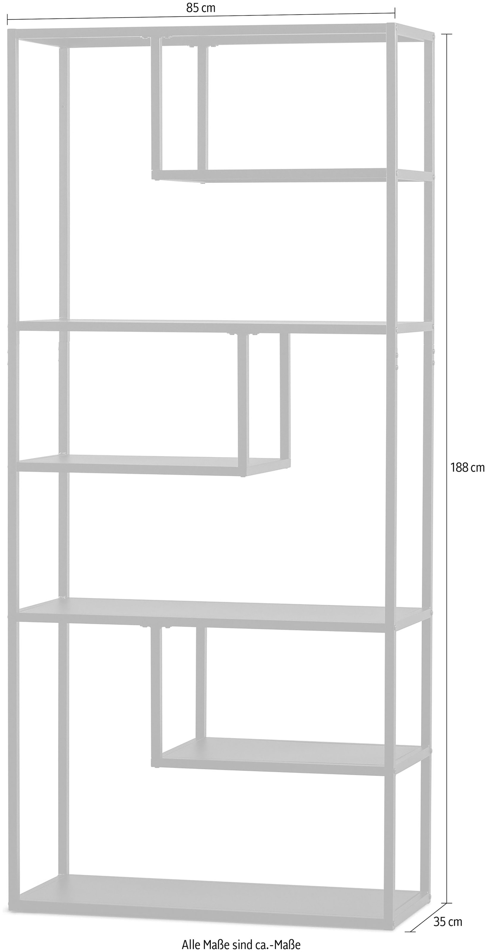WOOOD Bücherregal »Teun Metall pulverbeschichtet, H 188 x B 85 x T 35 cm« Tragkraft 30 kg pro Boden, Wandbefestigung, Pfleigleicht