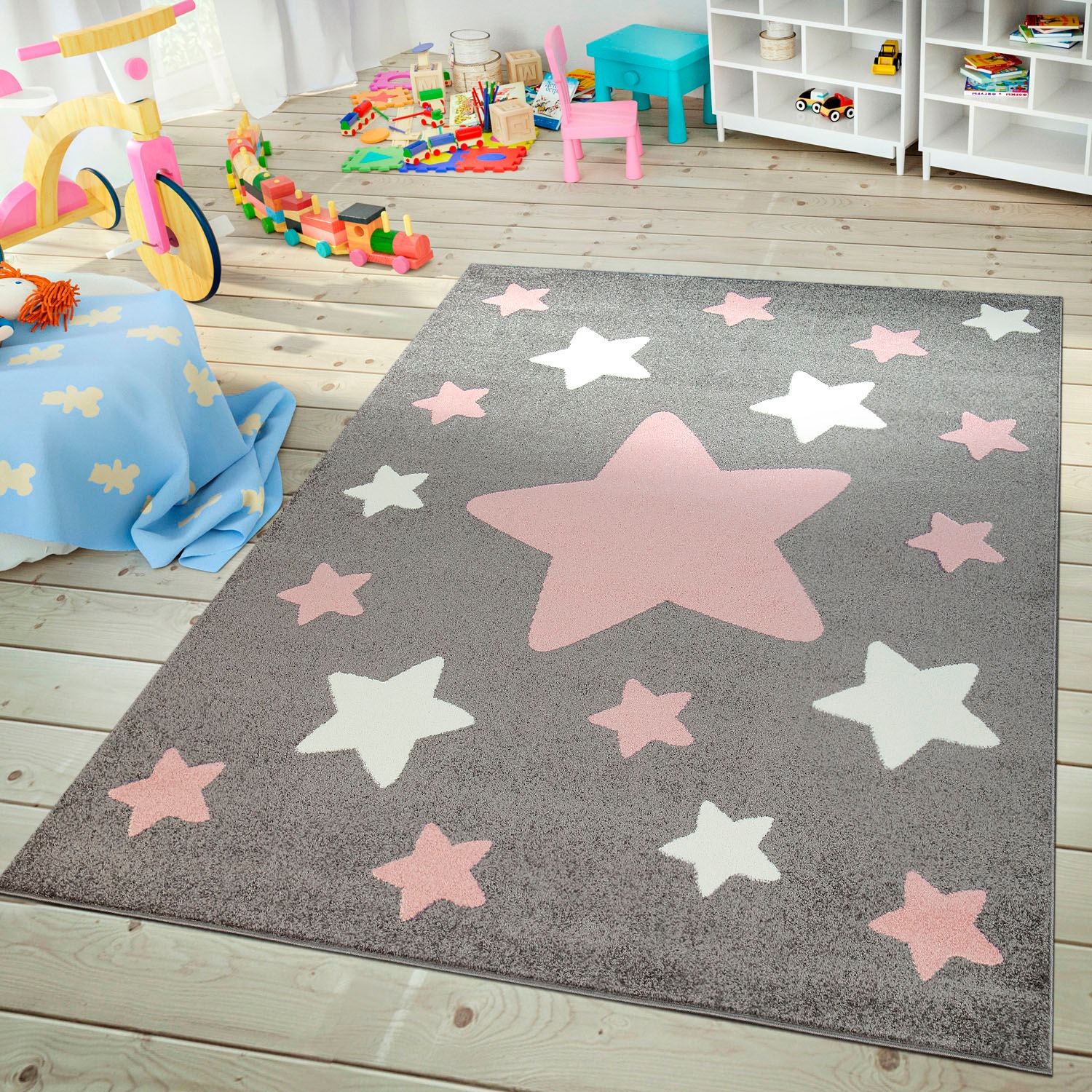 Image of Lüttenhütt Kinderteppich »Caprova 10«, rechteckig, 14 mm Höhe, Kurzflor-Teppich, Motiv Sterne, Pastell-Farben, ideale Teppiche fürs Kinderzimmer bei Ackermann Versand Schweiz