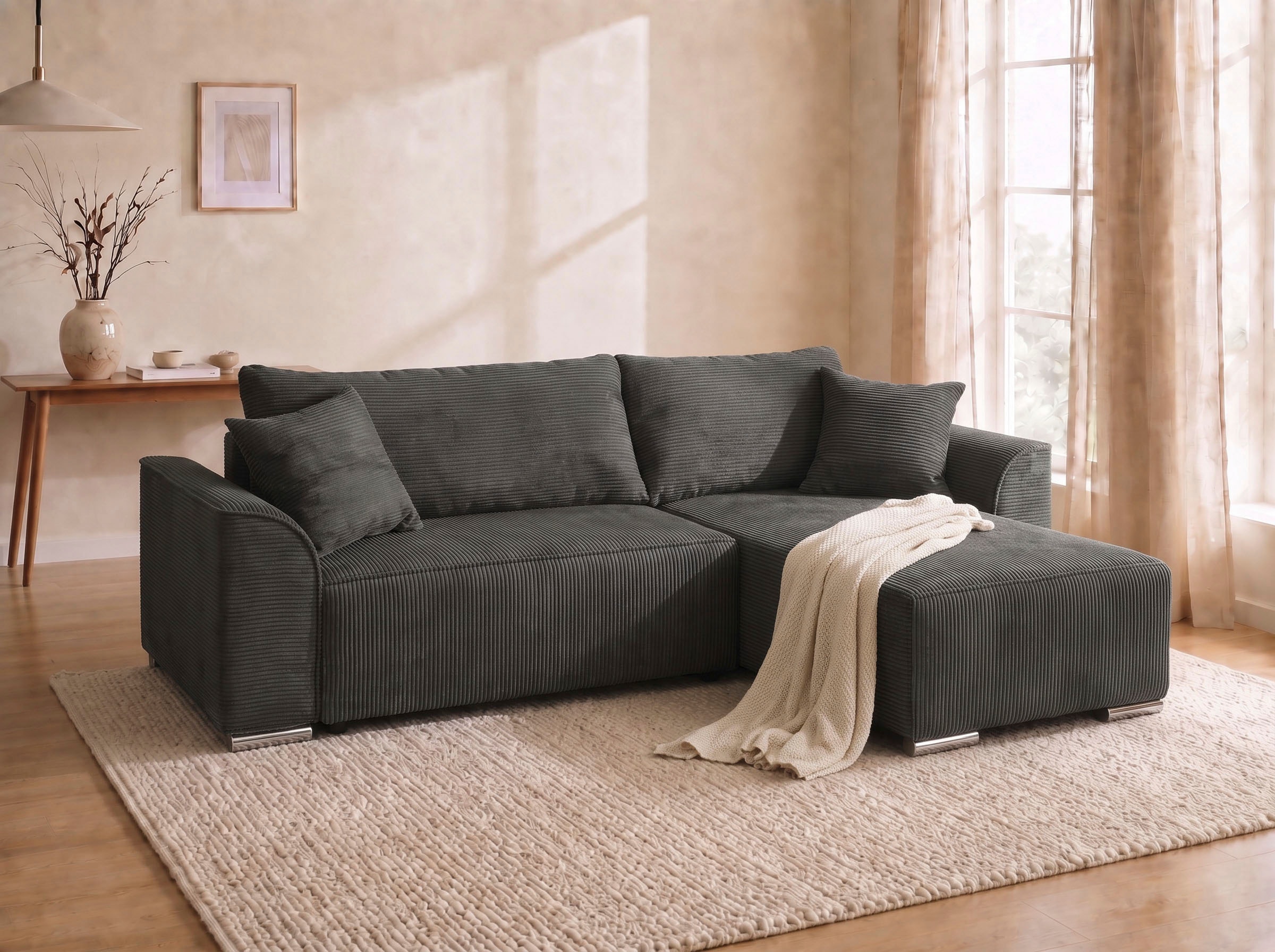 COLLECTION AB »Sara L-Form, B: 236 cm, Schlaffunktion, Bettkasten, optional Topper« Bonnellfederkern, Liegefl. 116x190 cm, Couch als Schlafsofa