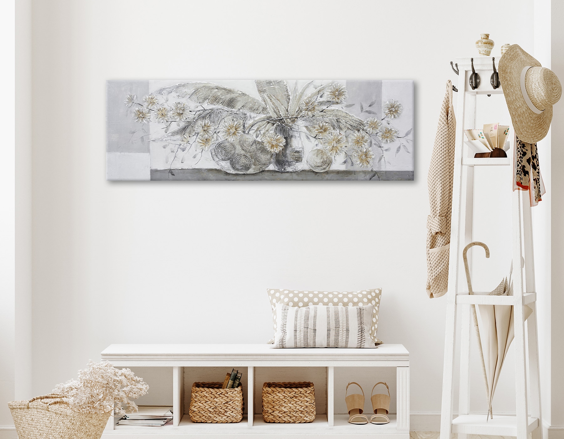 Bönninghoff Ölgemälde »handarbeit BLUMENVASE 40x120 cm – Wandbild Kunst Deko modern« Blumen | Blätter | Vasen handgefertigt, jedes Bild ein Unikat