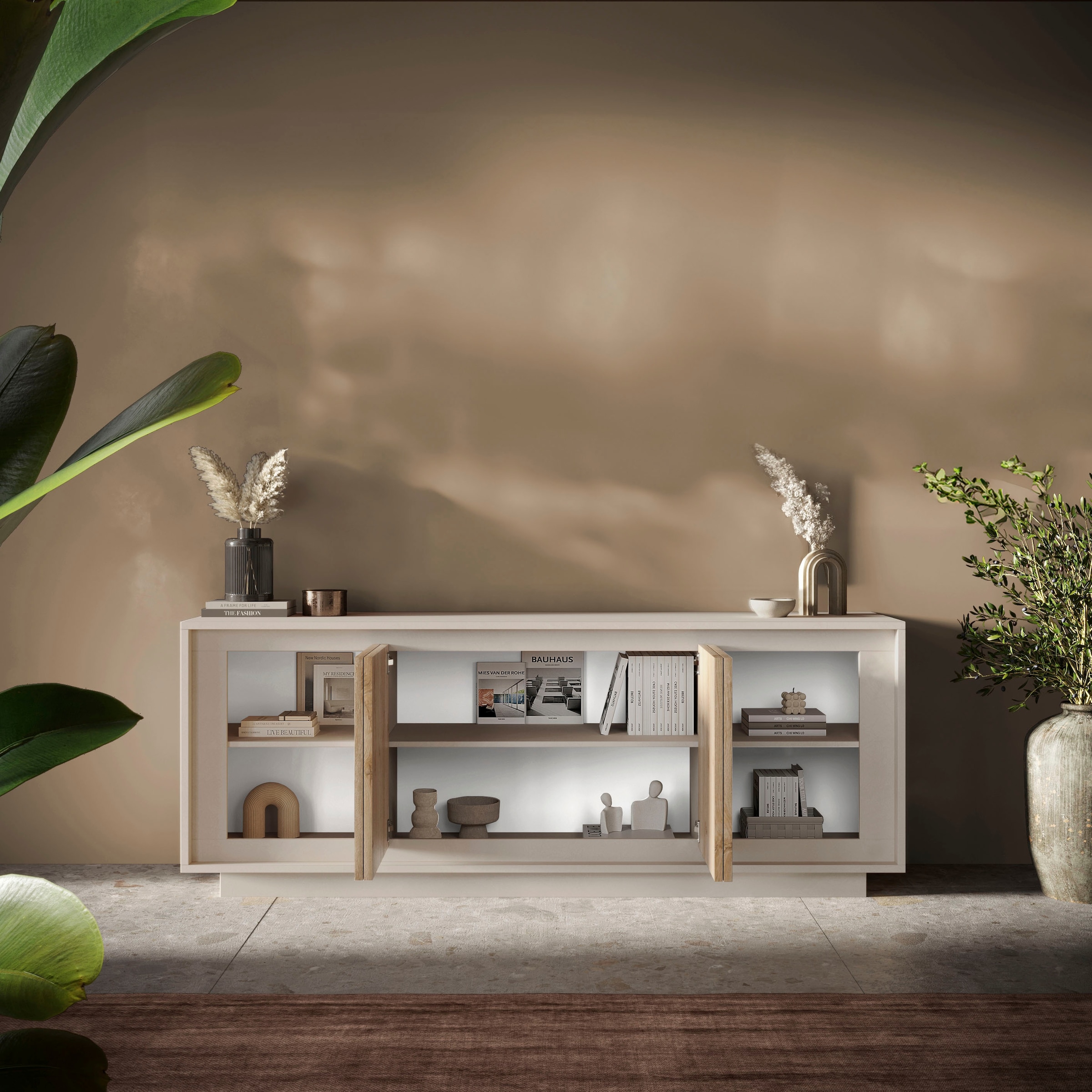Home affaire Sideboard »Sky, B/T 207/50 cm, Kommode/Anrichte/Stauraumschrank, 4 Türen« Softclosing, Korpus & Front 22 mm stark, Rahmen-Optik