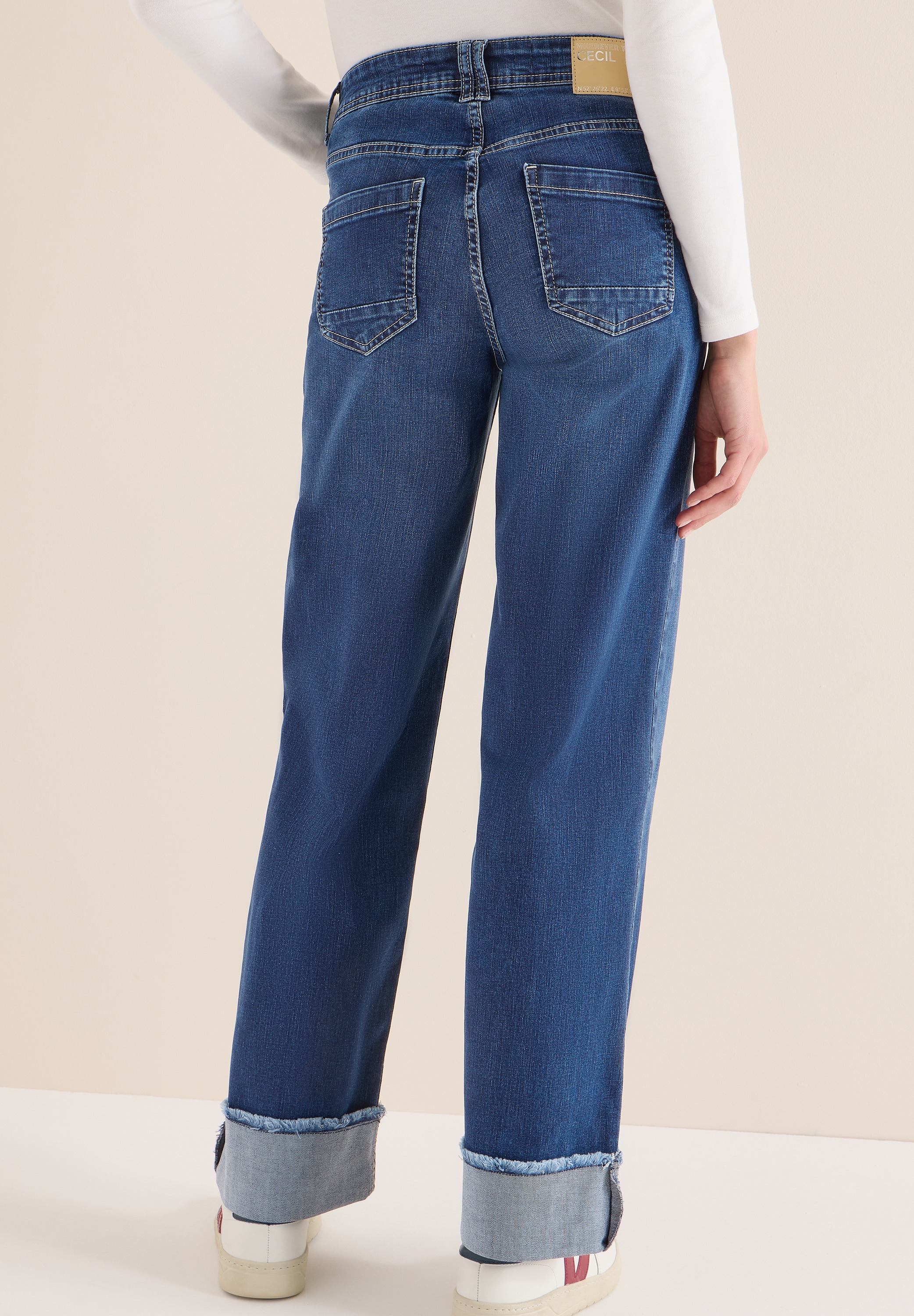 Cecil Jeans à 5 poches »Style NEELE« Wide Leg Washed-Look Jeans mit Aufschlag