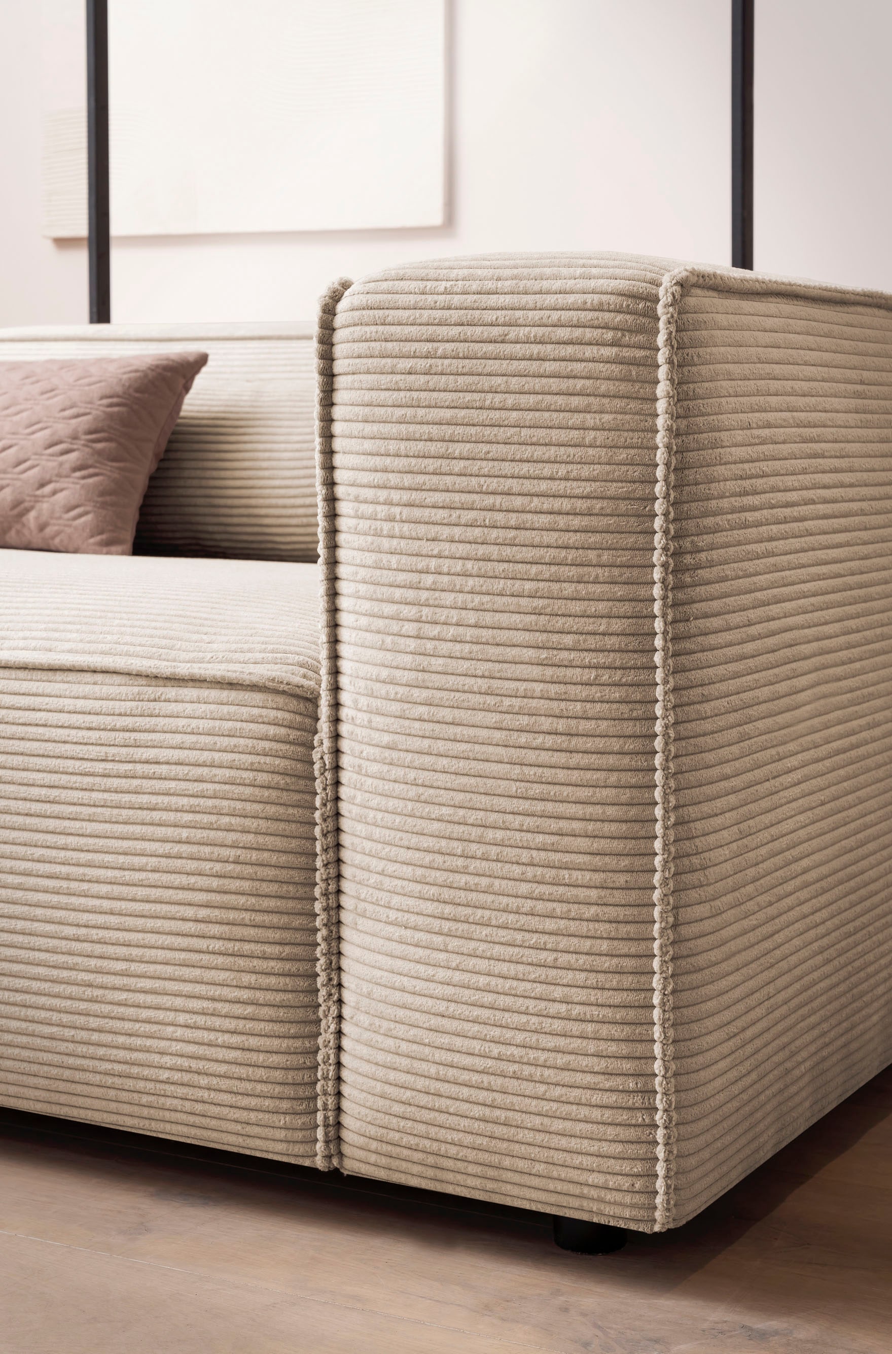 LeGer Home by Lena Gercke 3-Sitzer »PIARA, XXL Sofa mit Kedernaht, Big-Sofa in Cord oder Leinenoptik«, schwarze Füsse, bequemer Sitzkomfort, extra tiefe Sitzfläche