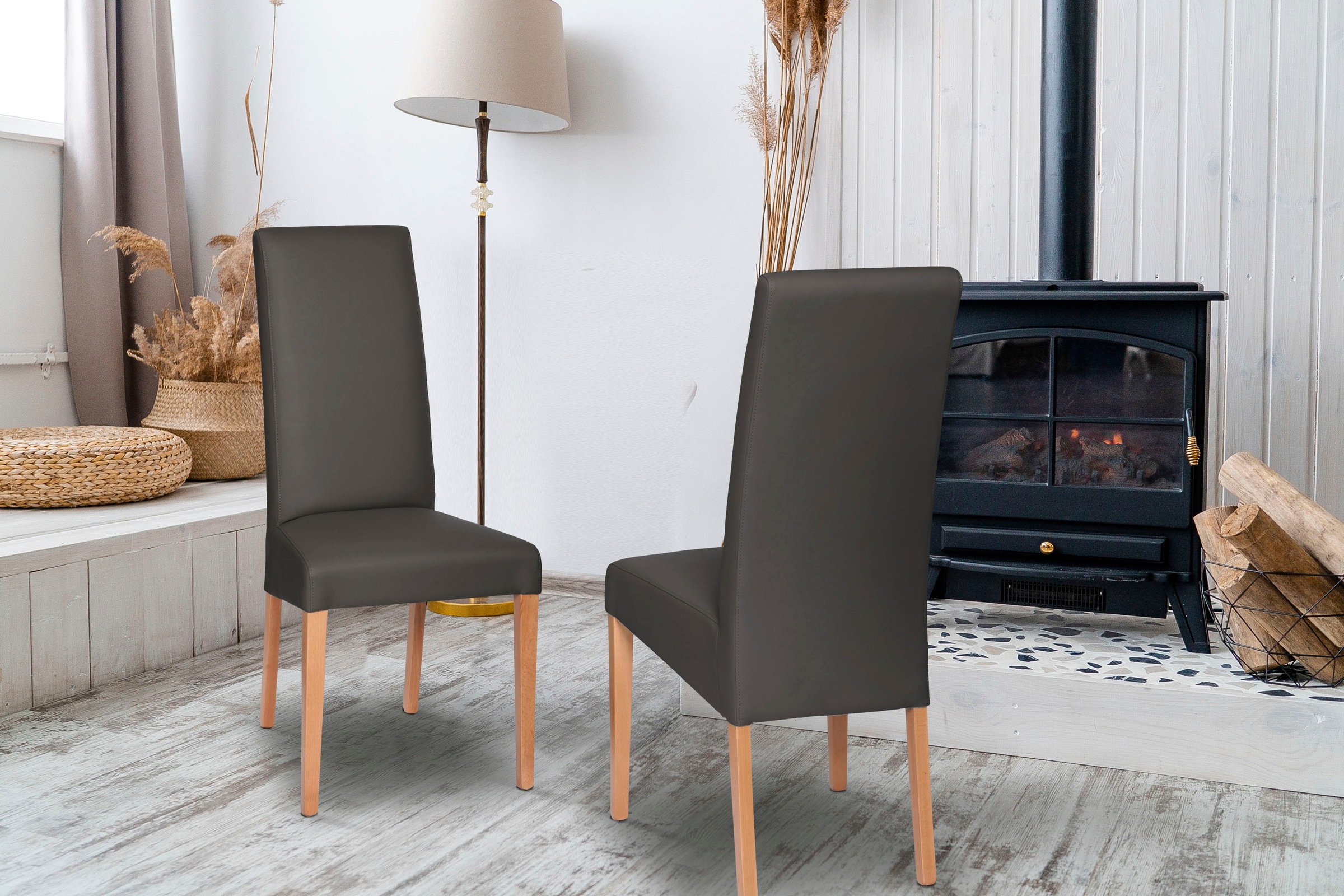 Image of Home affaire 4-Fussstuhl »Friedrichsholm«, (Set), 2 St., Kunstleder, im 2er Set, aus massiver Eiche natur bei Ackermann Versand Schweiz