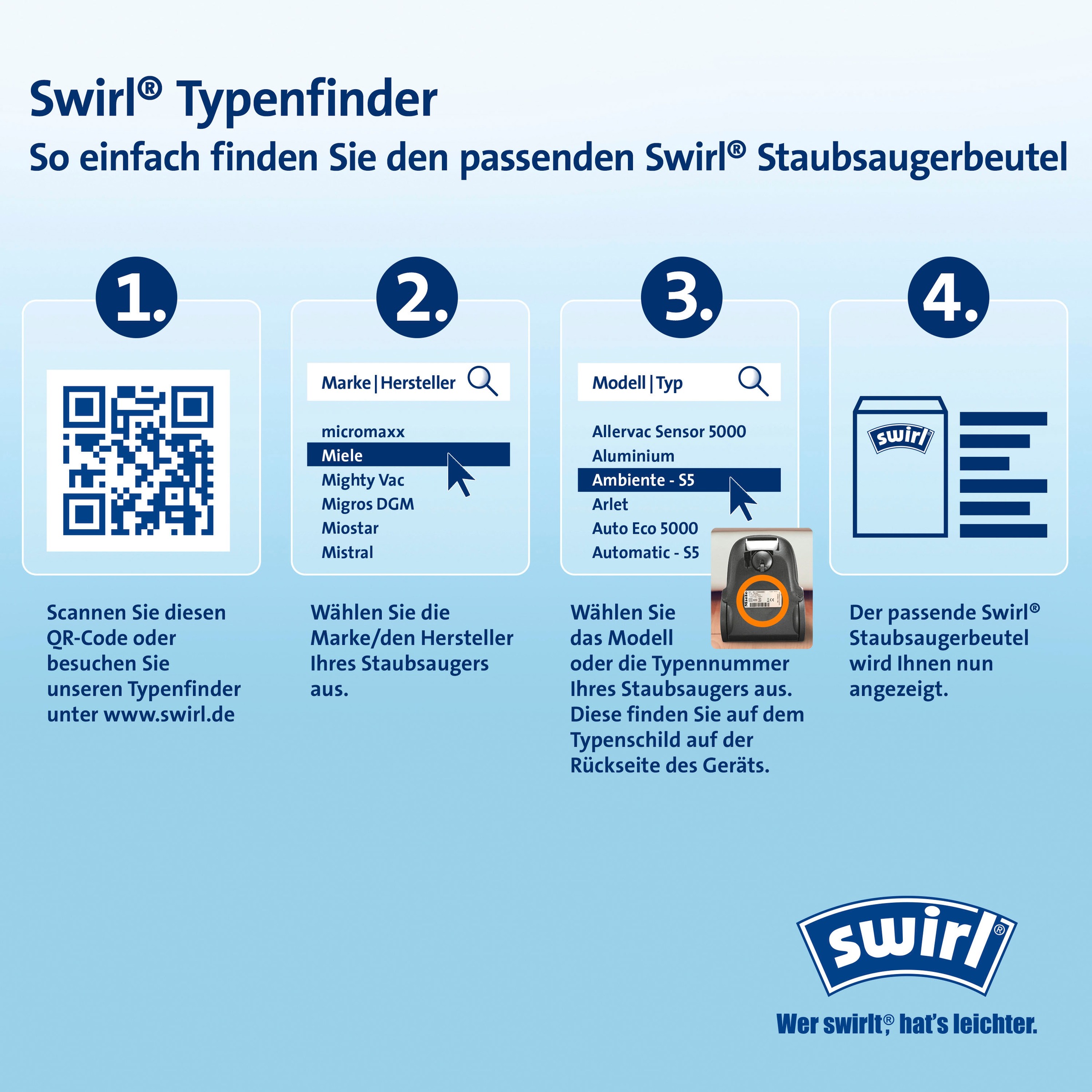 Swirl Staubsaugerbeutel »A 07 für AEG«, (Packung), 4er- Pack