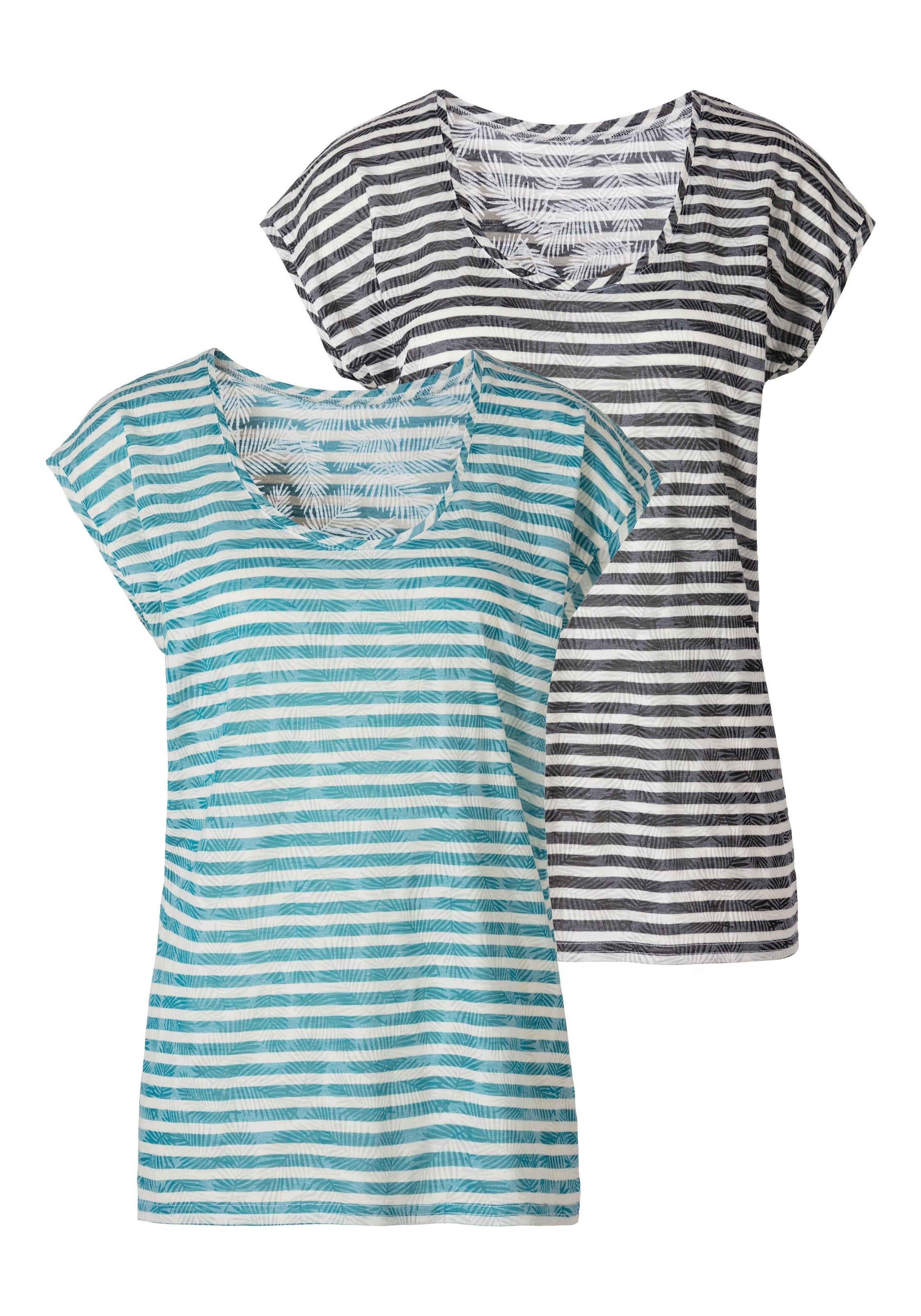 Image of LASCANA T-Shirt, (2er-Pack), Ausbrenner-Qualität mit leicht transparentem Palmenblatt-Design bei Ackermann Versand Schweiz