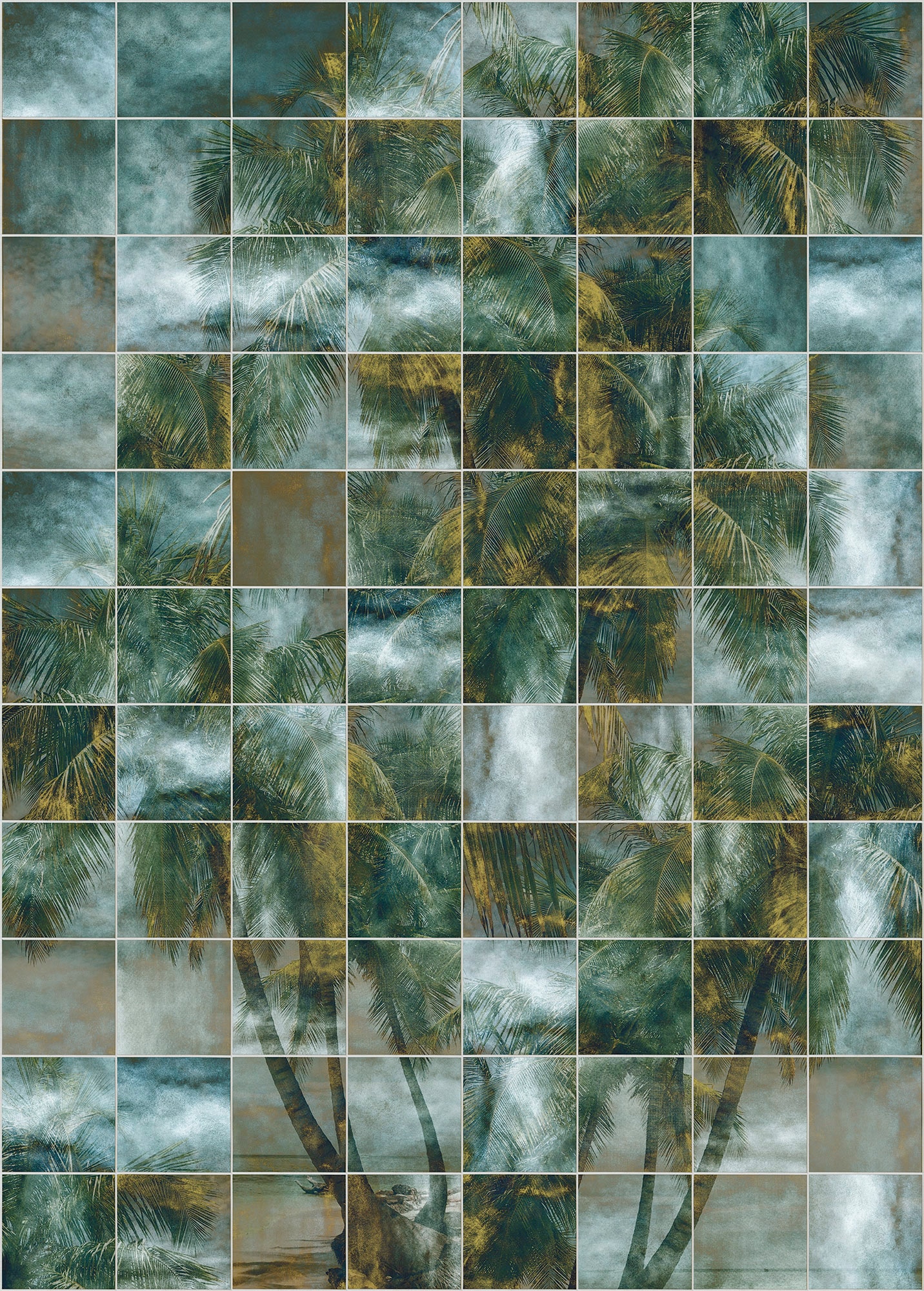 Image of Komar Vliestapete "Digitaldruck Vlies - Palm Puzzle - Grösse 200 x 280 cm" bedruckt glatt Wohnzimmer, Schlafzimmer