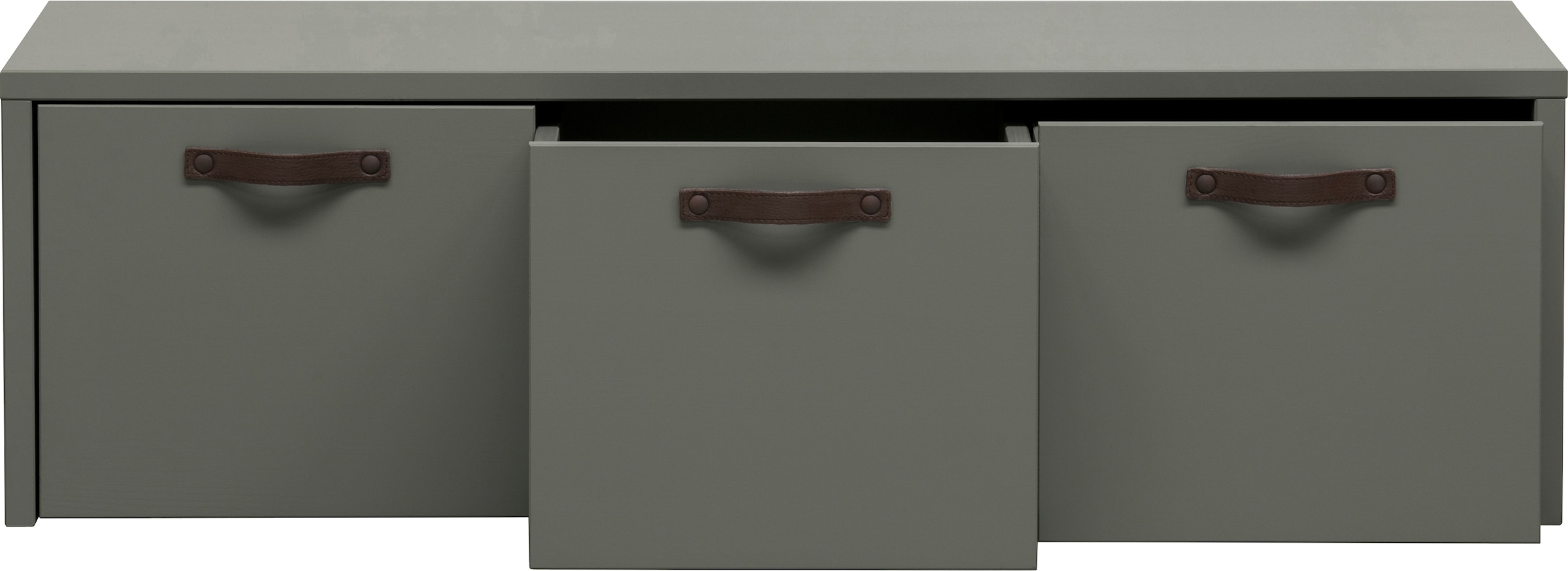 WOOOD Truhenbank »Stage FSC®-Kiefernholz massiv mit Ledergriff H 36 x B 120 x T 50 cm« Sitzfläche und Stauraum kombiniert, Einfach zu montierbar Pfleigleicht