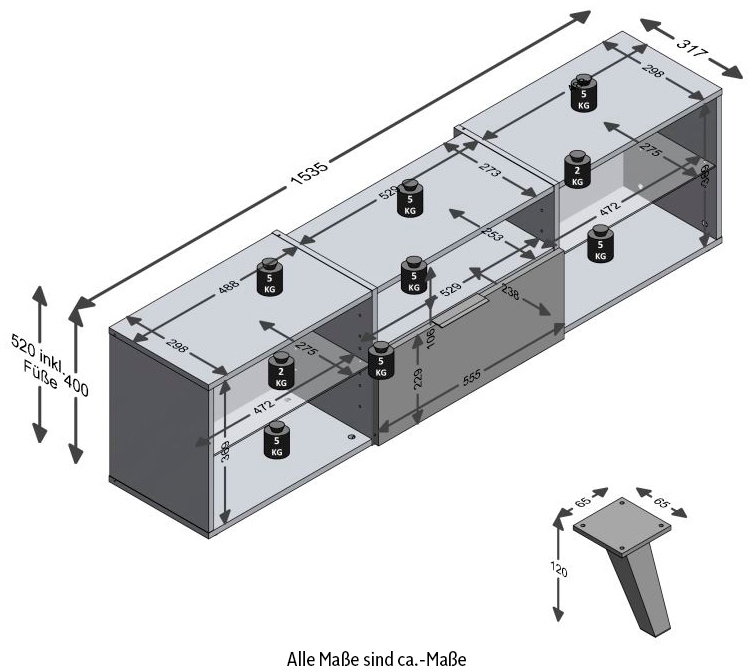 FMD TV-Board »Dark«, Breite 153,5 cm