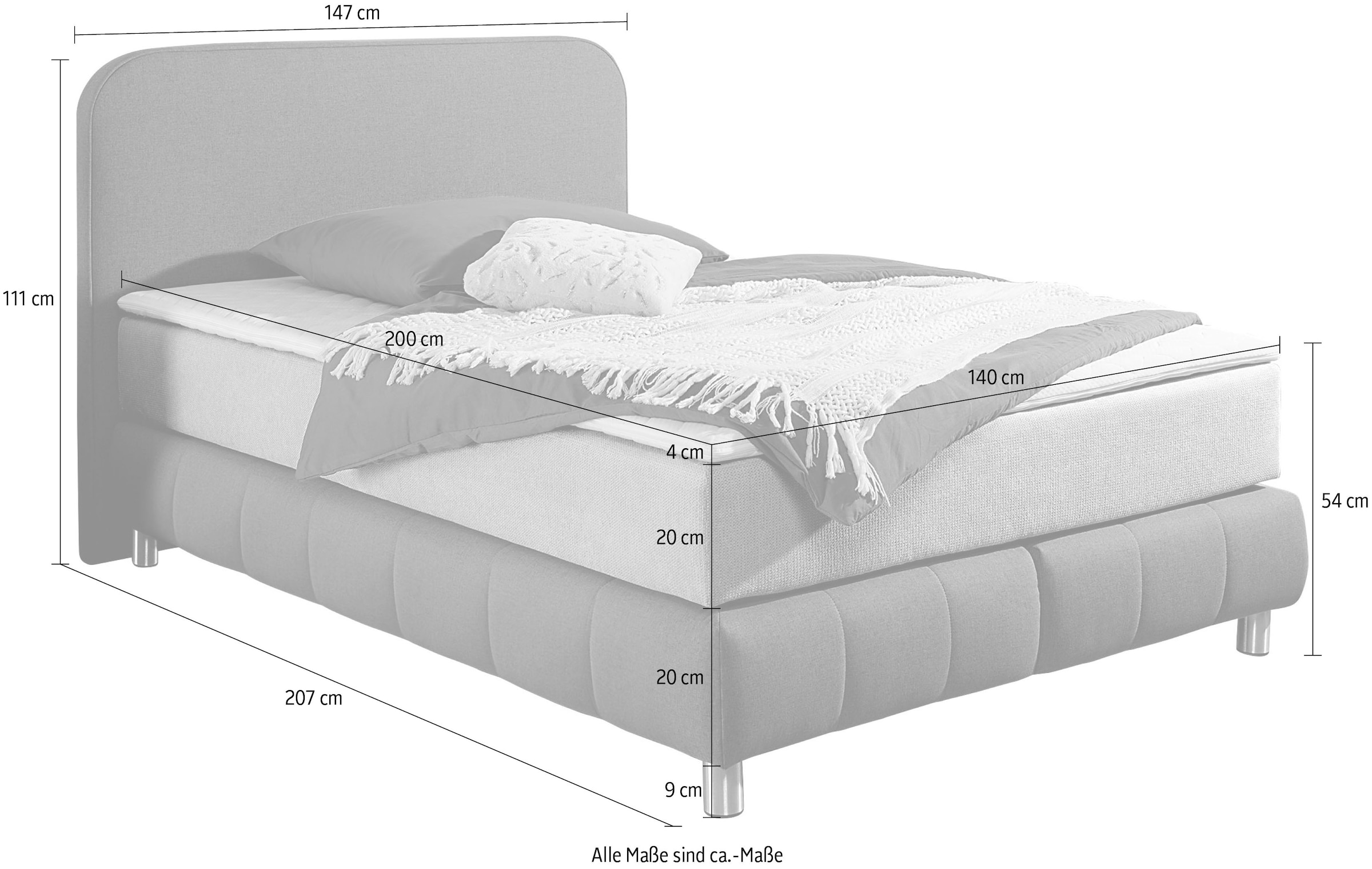 Home affaire Boxspringbett »Cesson, in verschiedenen Breiten«, inkl. Topper, wahlweise in H2, H3 oder H4 erhältlich