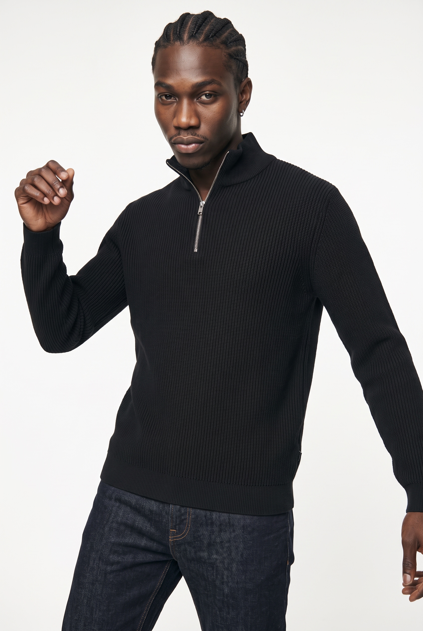 Image of Jack & Jones Troyer "JPRBLACONNOR KNIT HALF ZIP" Baumwolle, regular fit