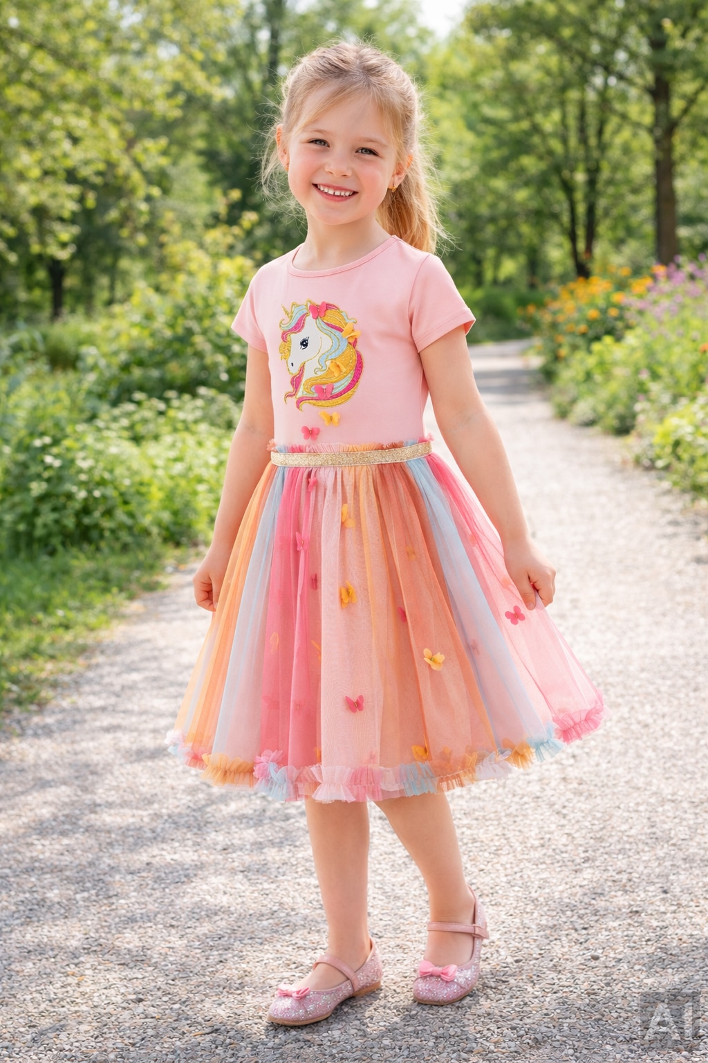 happy girls Robe en jersey mit Tüllrock und süsser Einhornstickerei