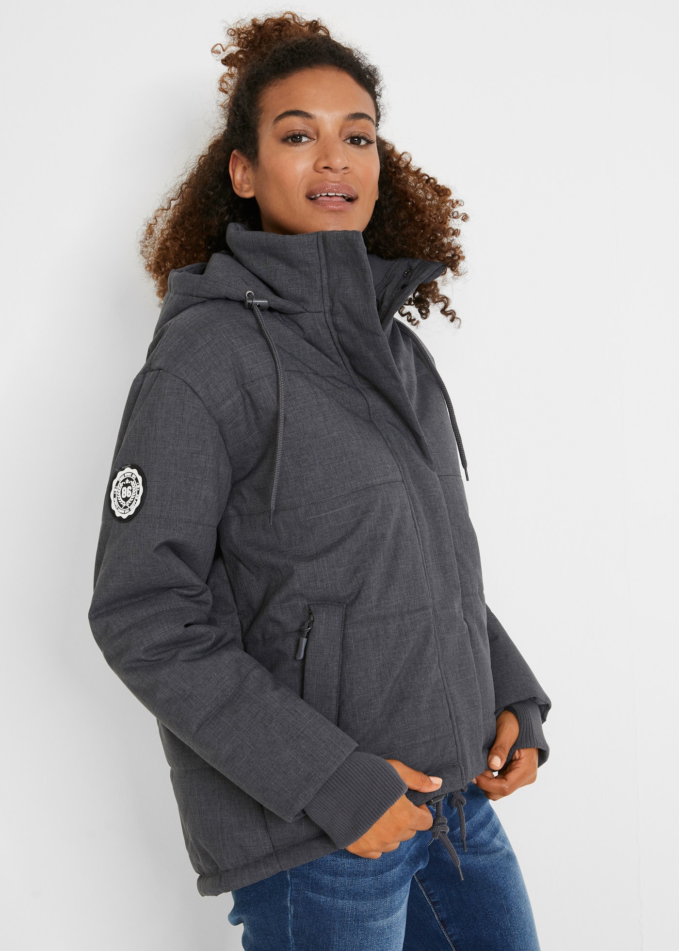 Image of bonprix Steppjacke mit Kapuze winddicht, wasserabweisend, atmungsaktiv, Daumenlöcher