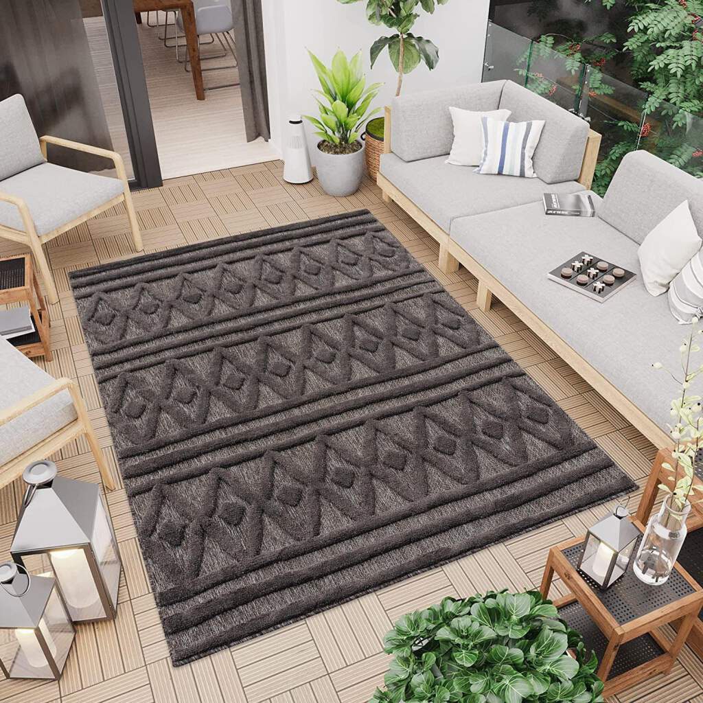 Image of Carpet City Teppich "In-& Outdoorteppich Santorini 58538, 3D-Effekt, Raute-Optik" rechteckig 5 mm Höhe Wetterfest & UV-beständig für Terrasse, Balkon, Küche, Flur