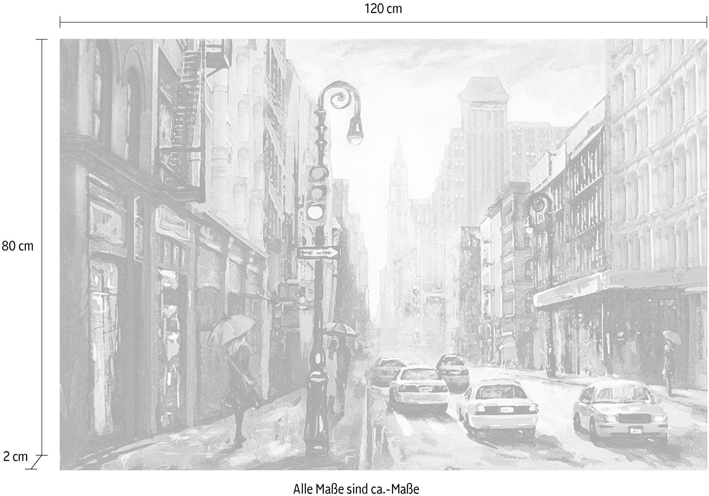 Places of Style Leinwandbild »New York«, New York-Taxis-Schwarz-Weiss-Städte, Premium-Leinwandstoff, Handarbeit aus Deutschland, 120x80cm