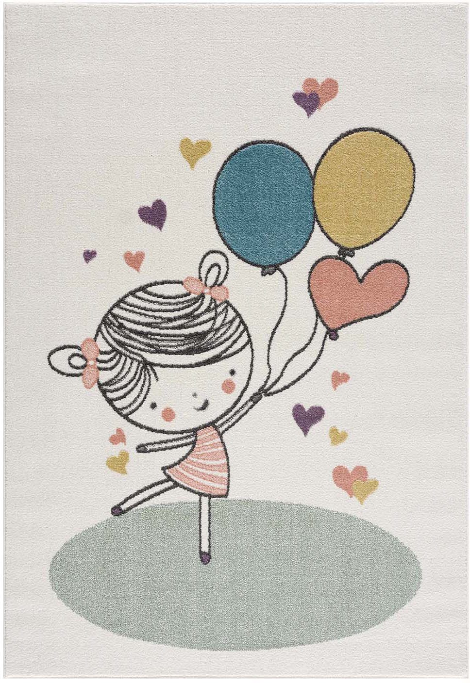Carpet City Kinderteppich »Anime9393« rechteckig 11 mm Höhe Spielteppich, Mädchen, Herzen, Ballon, Weicher Flor, Pflegeleicht