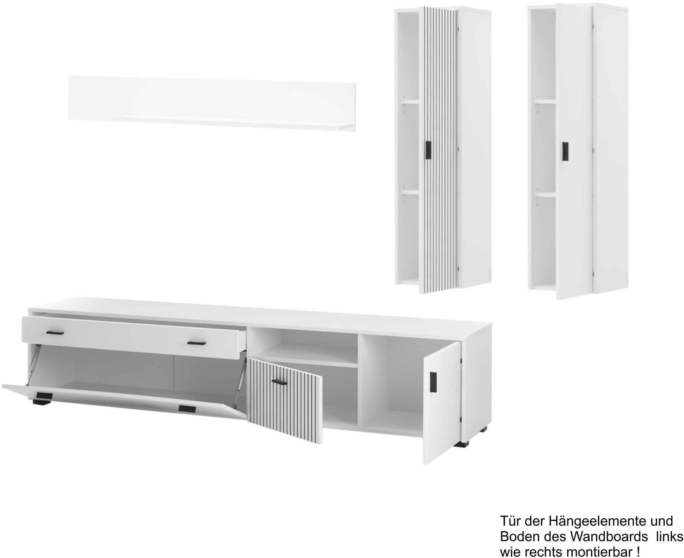 INOSIGN Wohnwand »HUDSON«, (Set, 4 St.), mit moderner Rillenoptik, Griffe aus Metall (Schwarz), Breite 243 cm