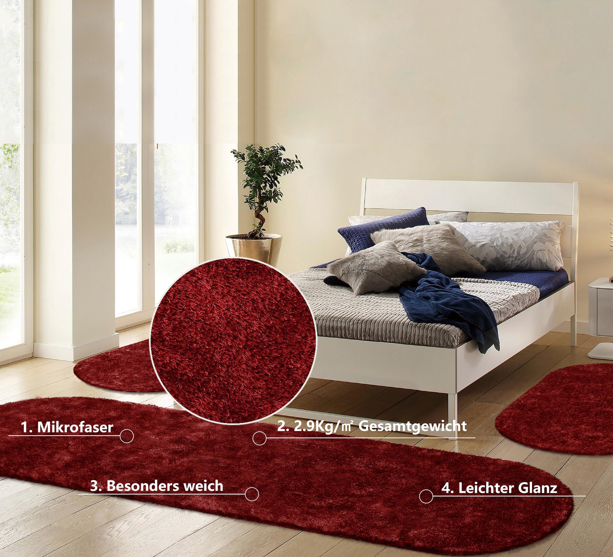 Image of Bruno Banani Hochflor-Bettumrandung "Dana Teppich, Kundenliebling" Höhe 30 mm 3 Stk. tlg. unifarben, Mikrofaser, pflegeleicht, Bettvorleger, Schlafzimmer