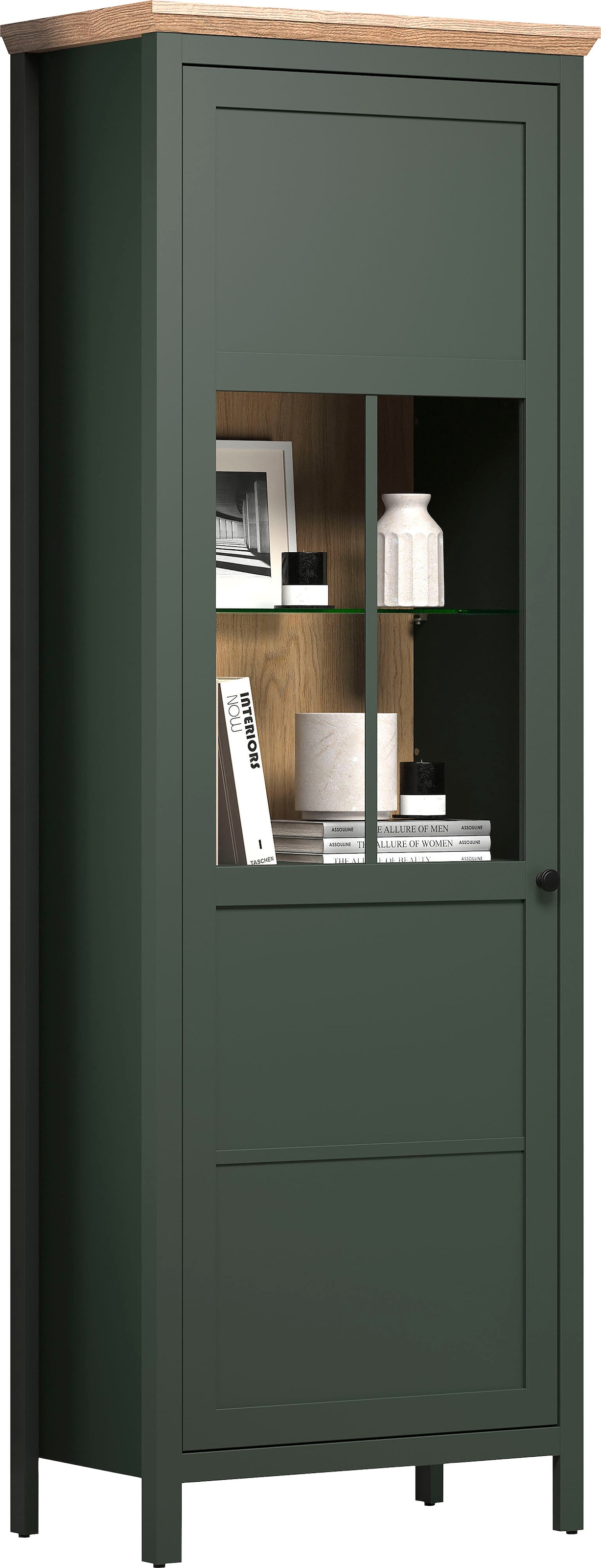 Home affaire Vitrine »Vienna«, (1 St.), Standvitrine mit Beleuchtung und 5 Fächern im Landhausstil