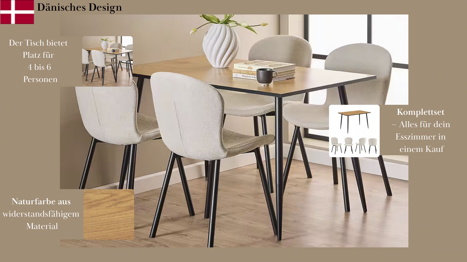 ACTONA GROUP Set de salle à manger »Esspruppe, Speisetisch mit Wohnzimmerstühlen« Ensemble complet, 1 table + 4 chaises, 5 cuis tlg.