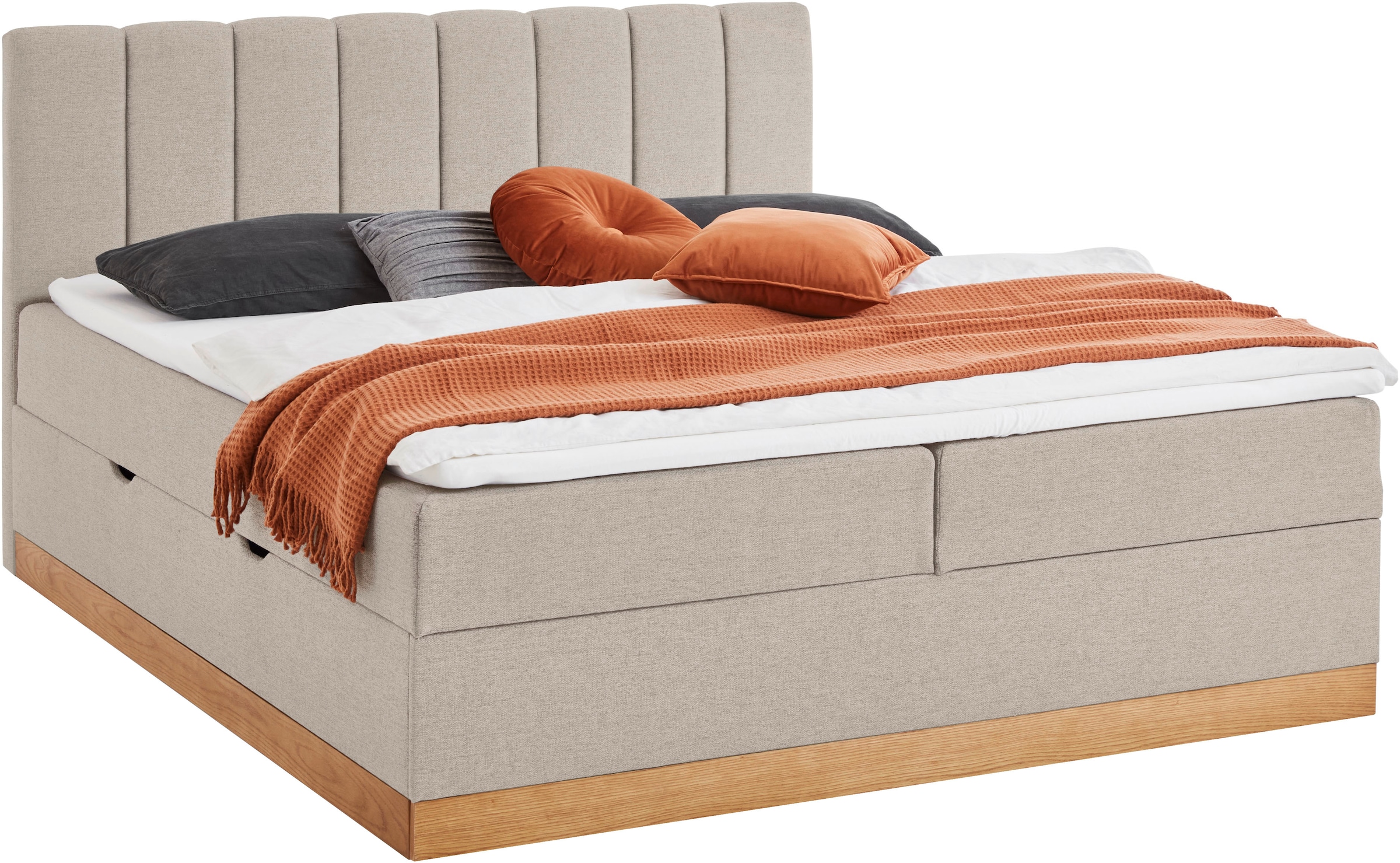 Home affaire Boxbett »FRAPELLE, Polsterbett mit Bettkasten und Taschenfederkernmatratze H3« mit Topper, Strukturstoff-Bezug, Sockel eichefarbig, 180x200cm