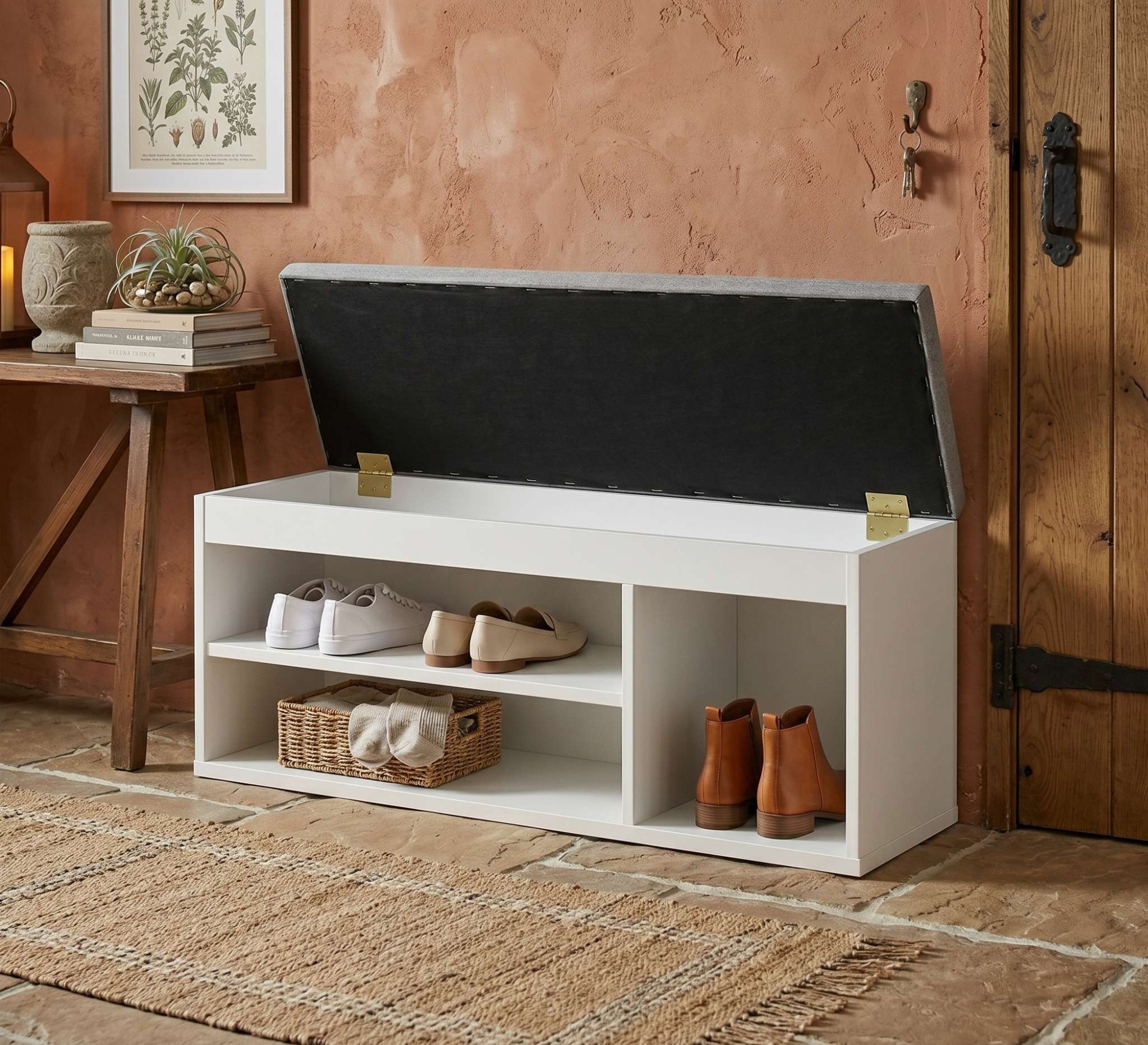 GOODproduct Banc à chaussures »Schuchschrank 100,  Schuhregal, Schuhtruhe, Schuhkommode, Sitzbank« Inkl. bequemem Sitzkissen mit Stauraum darunter