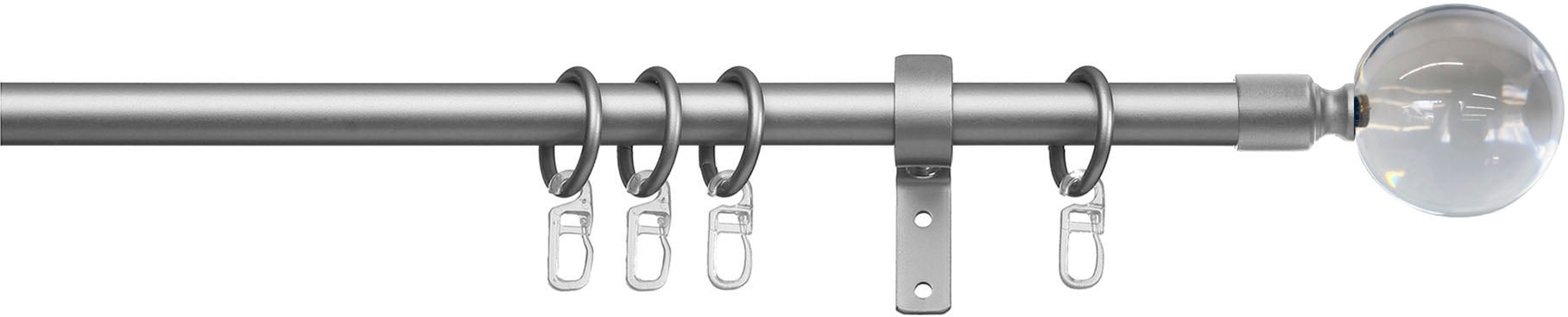 Image of indeko Gardinenstange "Kugel Glas klar" Ø 16 mm 1 läufig-läufig Fixmass Komplett-Set inkl. Ringen und Montagematerial