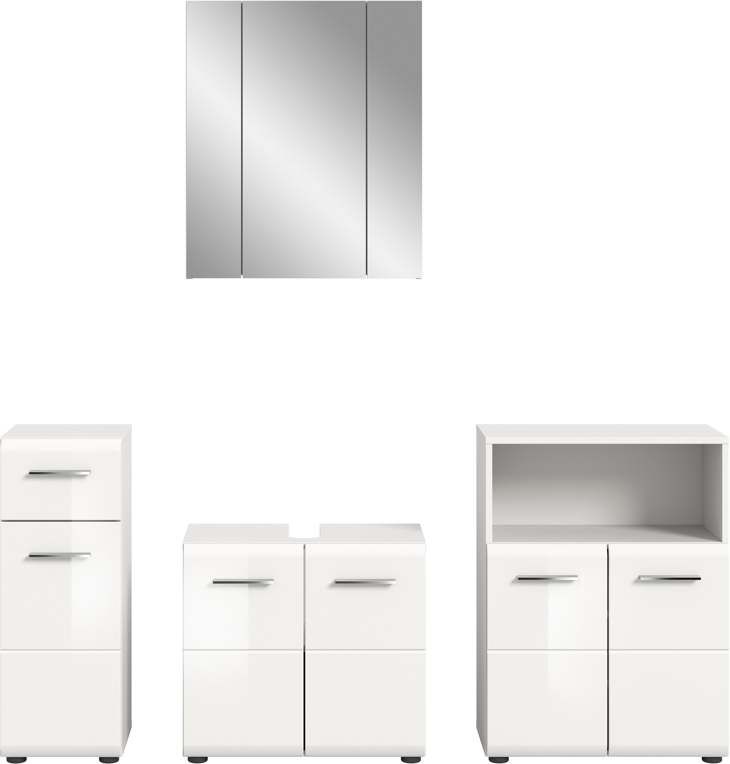 Image of welltime Badmöbel-Set "FLORENZ, 4-teilige Badkombination, hochwertige MDF-Front" Set, Unterschrank, Waschbeckenunterschrank, Spiegelschrank, Midischrank