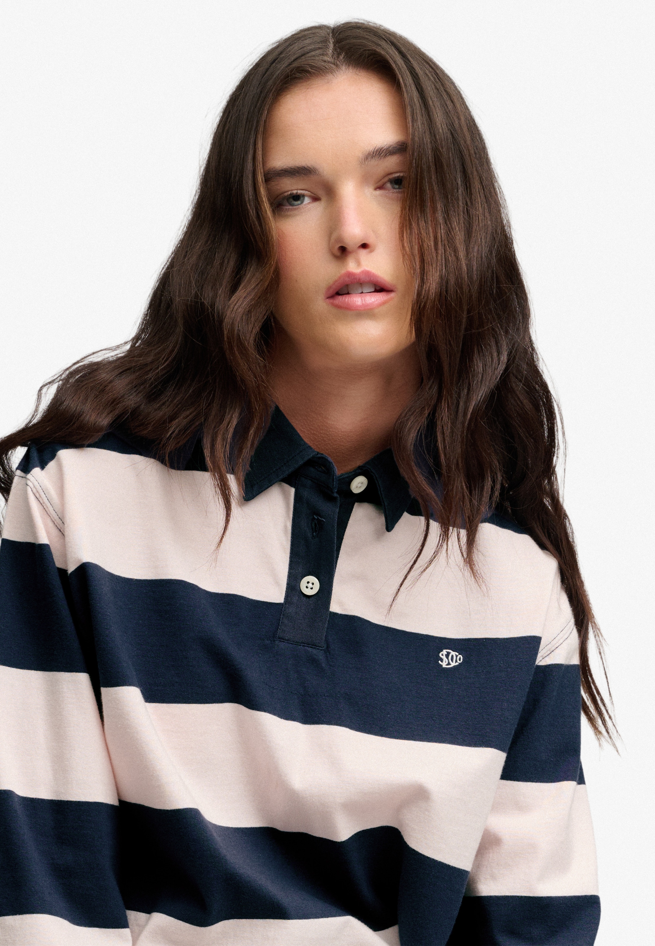 Superdry Langarm-Poloshirt »ATH ESS CROPPED STRIPE RUGBY« Baumwolle, oversize, cropped fit