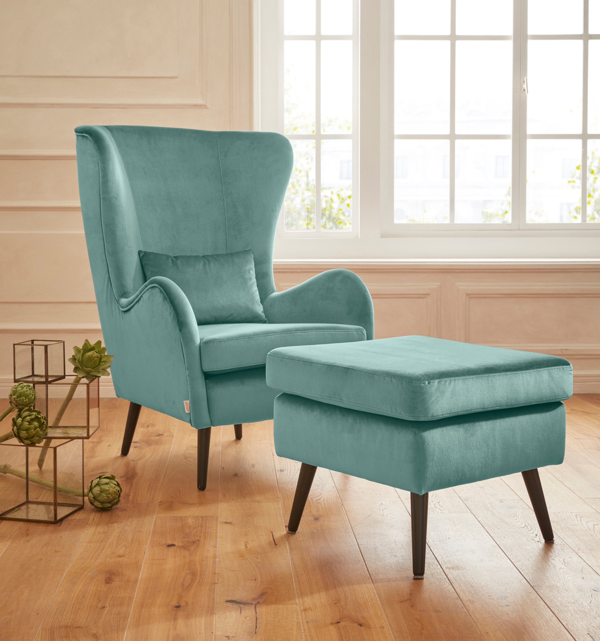Guido Maria Kretschmer Home&Living Sessel »Sallito«, incl. Hocker, in 6 Bezugsqualitäten, Sessel B/T/H: 76/85/109 cm