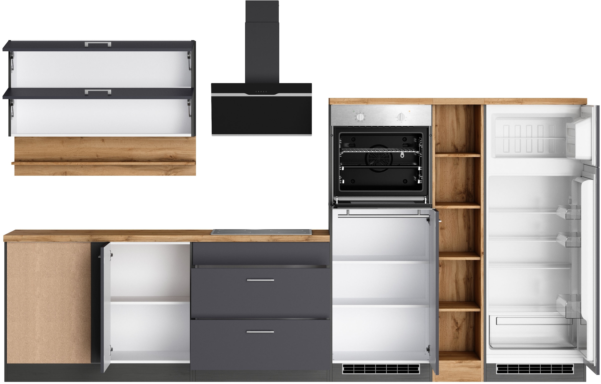 KOCHSTATION Cuisine d'angle »KS-Milan« largeur 340/220 cm, beaucoup d'espace de rangement, appareils électriques en option