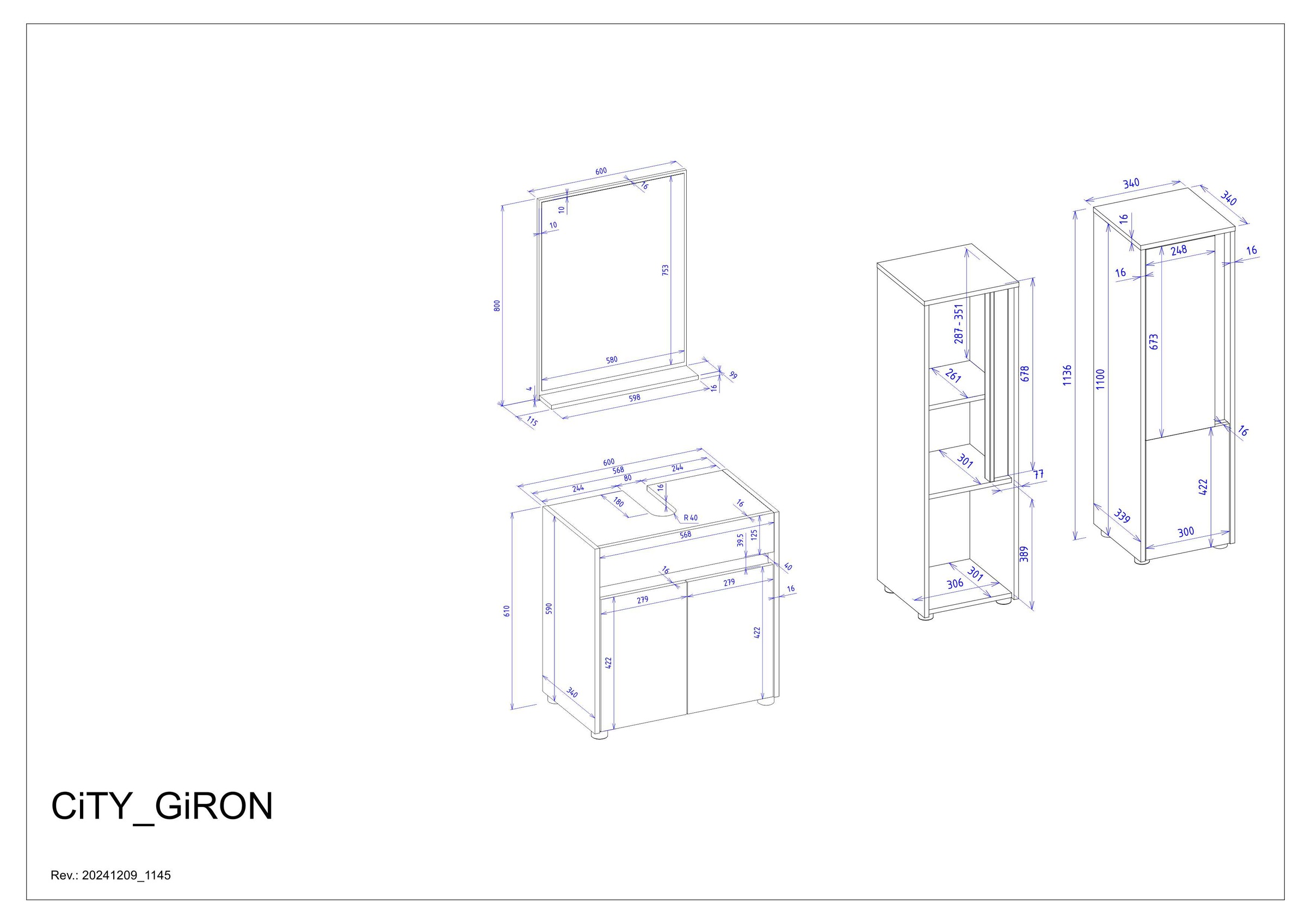 Home affaire Badmöbel-Set »CITY/ GIRON, Bad im zeitlosen Design, 3-teiliges Badezimmer« Set, 3 Stk. tlg.